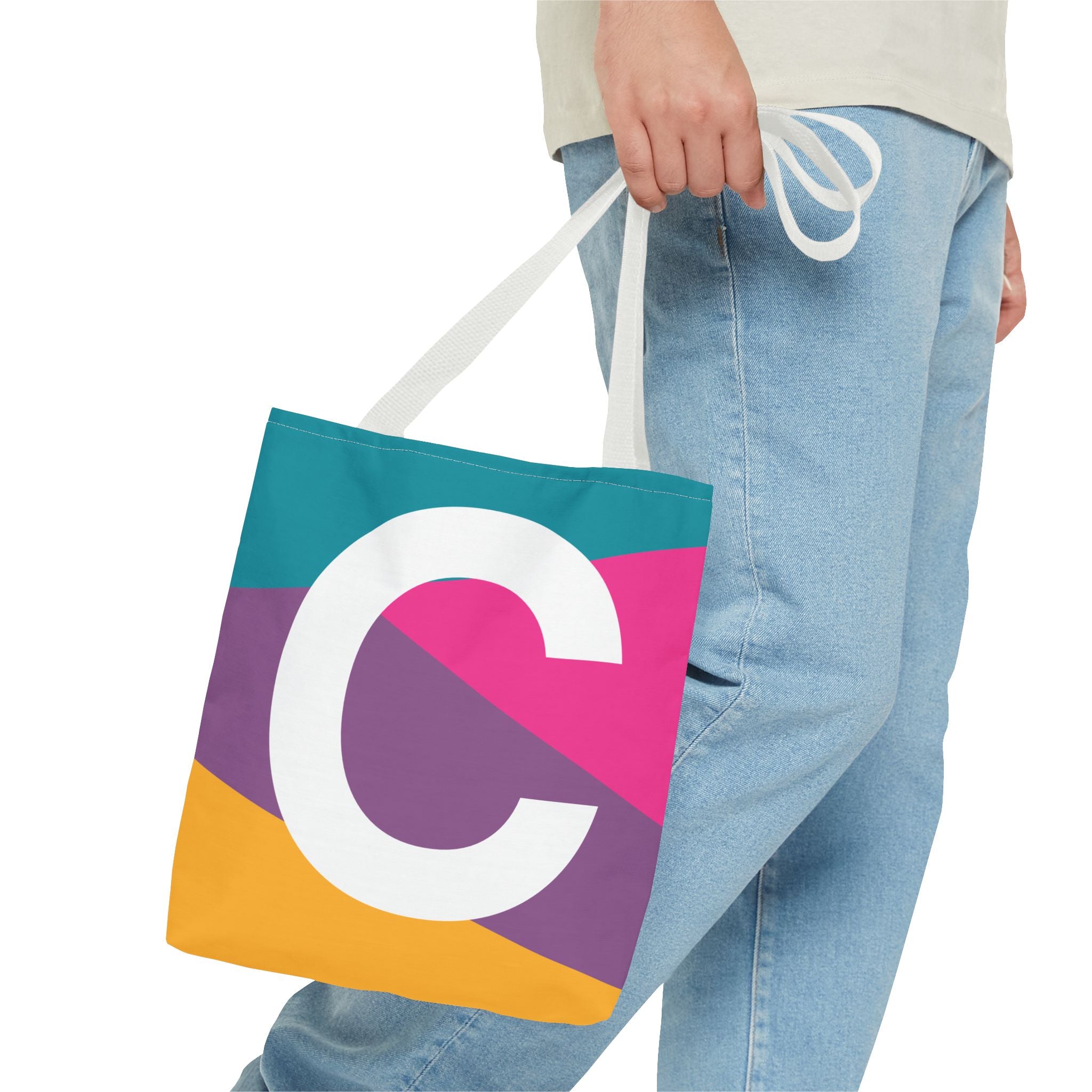 Monogram 'C' Colorblock Tote Bag — Personalized Initial C Shoulder Tote