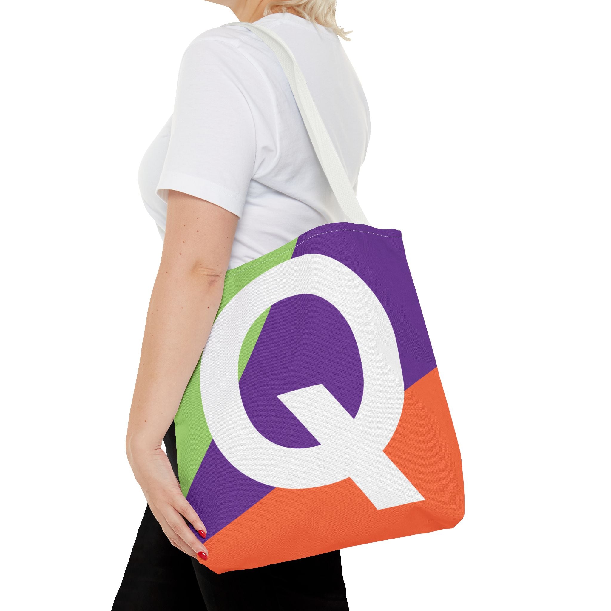 Monogram 'Q' Colorblock Tote Bag — Personalized Initial Q Shoulder Tote
