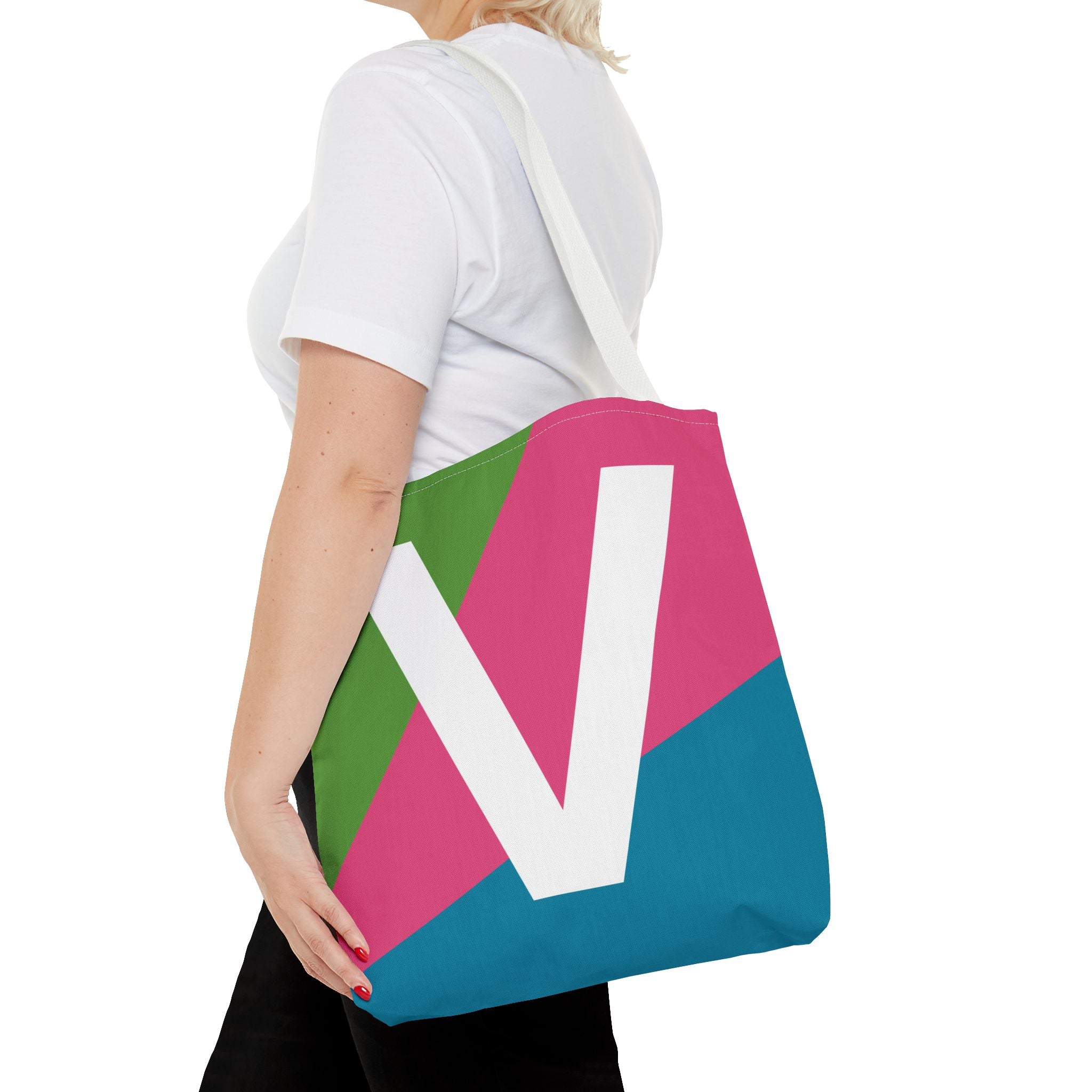 Monogram 'V' Colorblock Tote Bag — Personalized Initial V Shoulder Tote