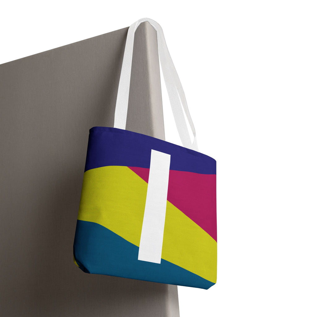 Monogram 'I' Colorblock Tote Bag — Personalized Initial I Shoulder Tote