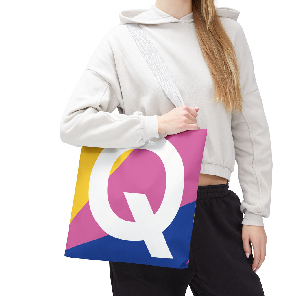 Monogram 'Q' Colorblock Tote Bag — Personalized Initial Q Shoulder Tote