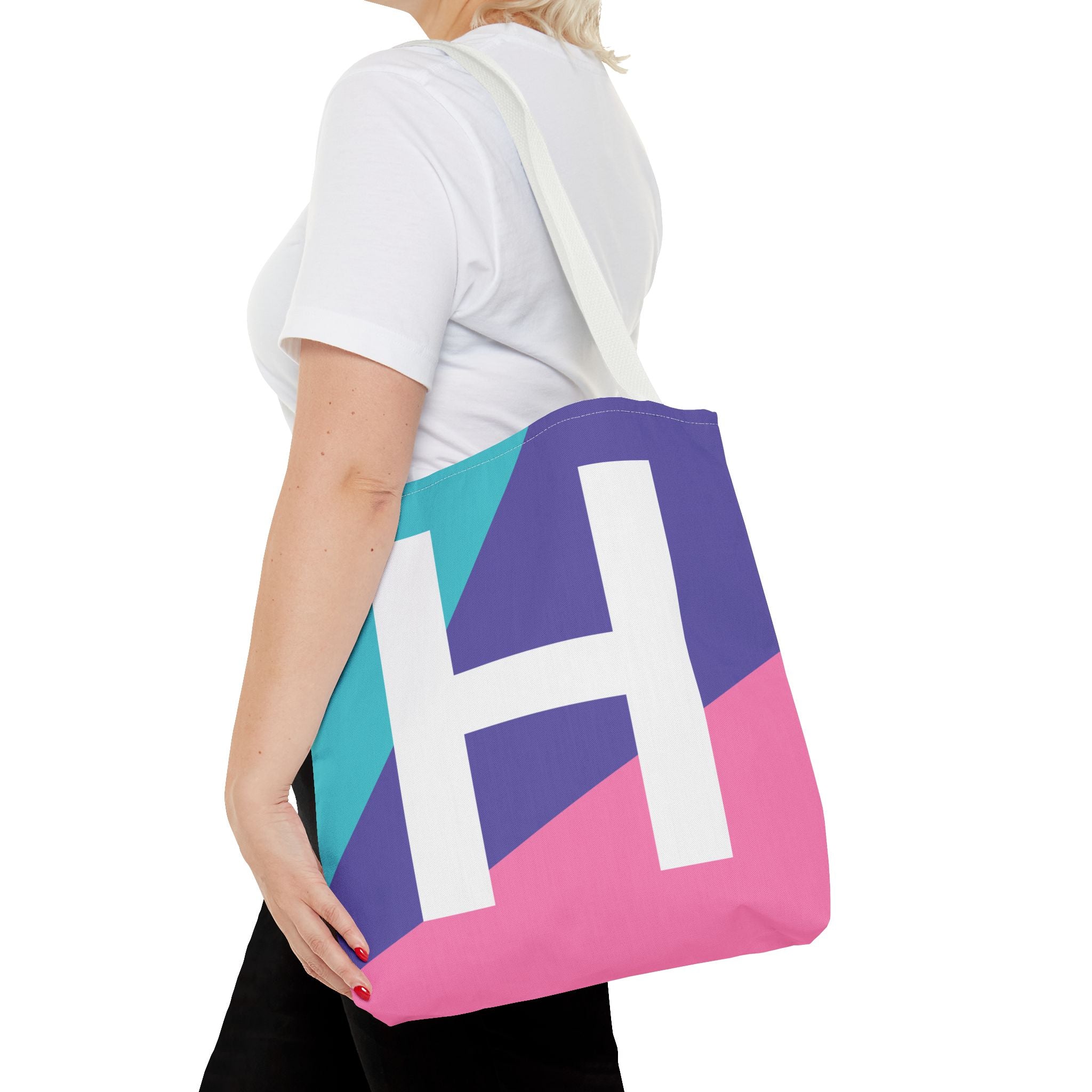 Monogram 'H' Colorblock Tote Bag — Personalized Initial H Shoulder Tote