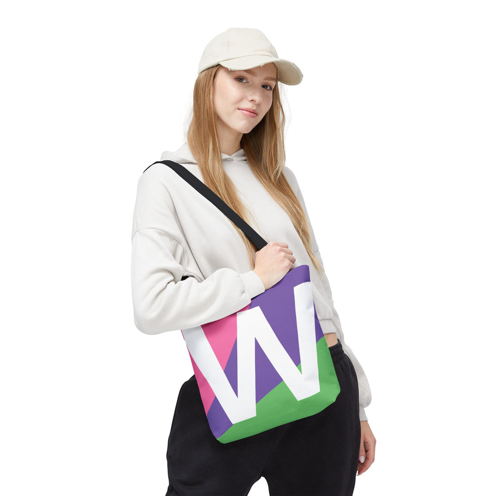 Monogram 'W' Colorblock Tote Bag — Personalized Initial W Shoulder Tote