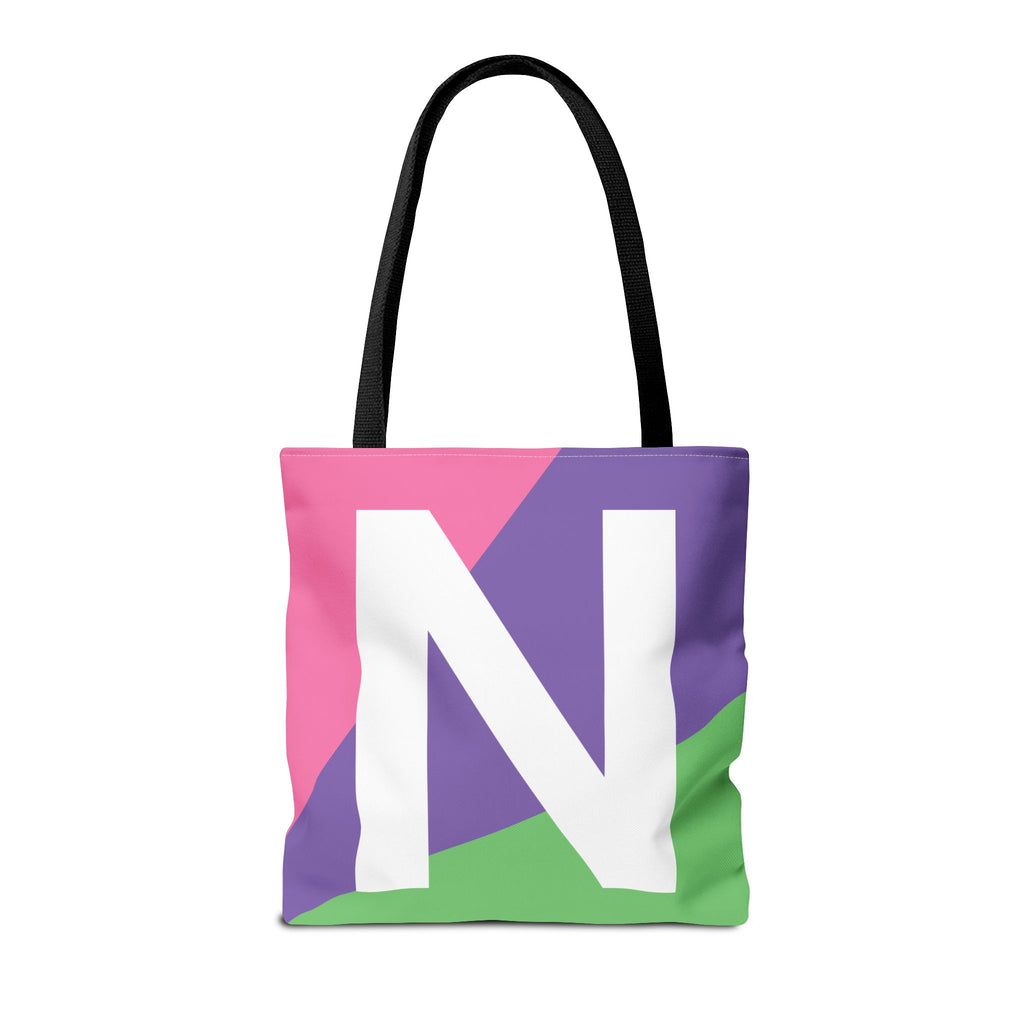 Monogram 'N' Colorblock Tote Bag — Personalized Initial N Shoulder Tote
