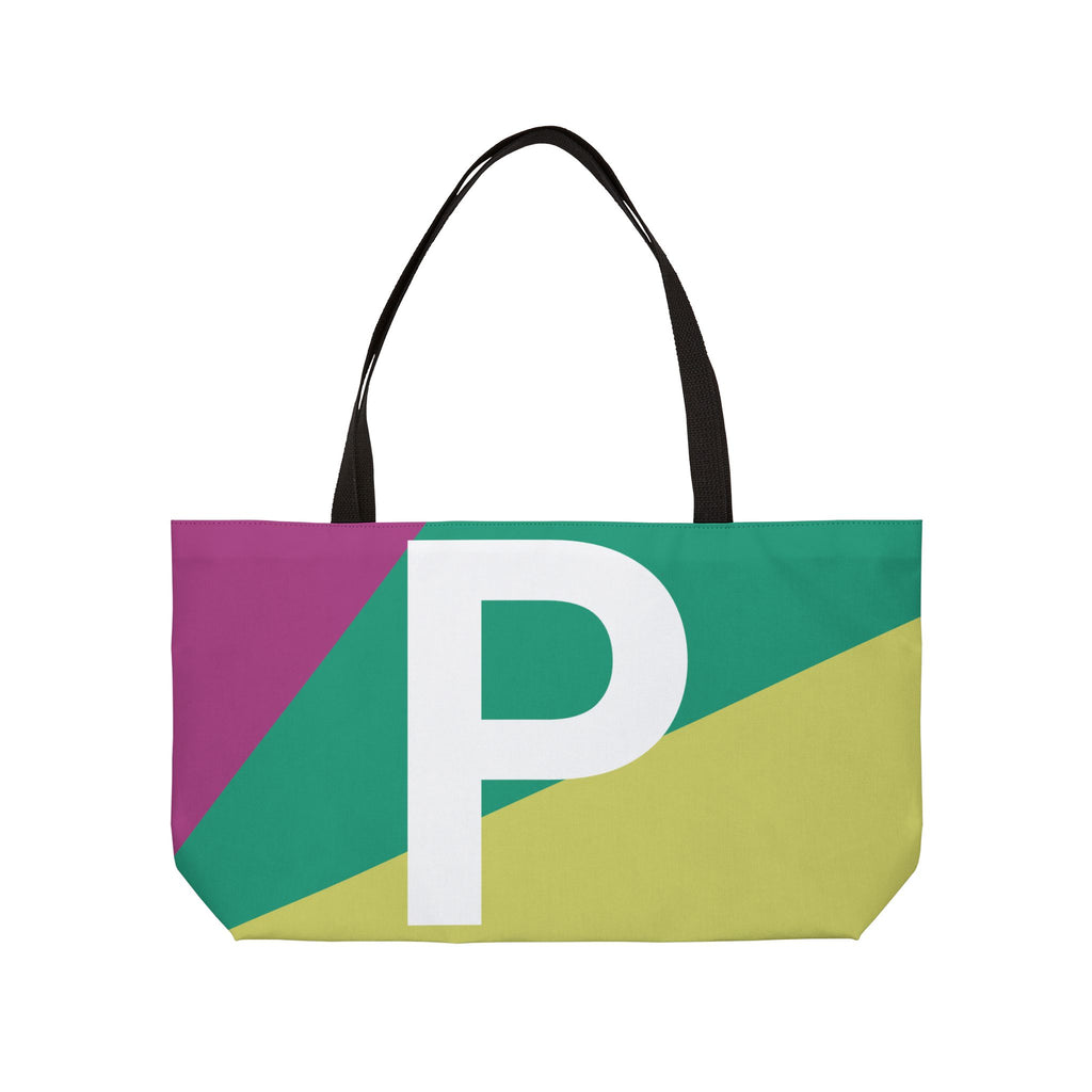 Personalized 'P' Colorblock Tote Bag — Monogram Weekender Tote