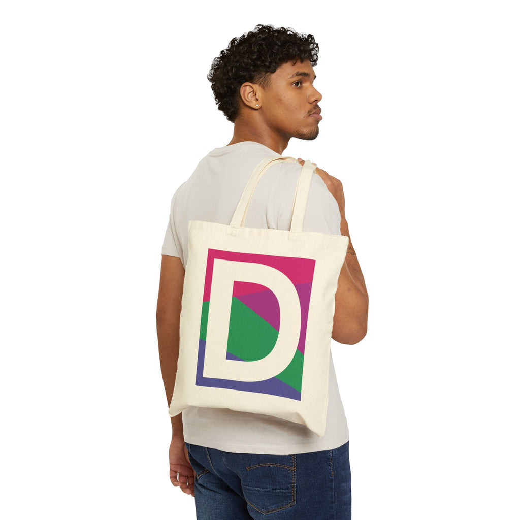Initial D Colorblock Canvas Tote Bag — Monogram Letter D Reusable Grocery Tote