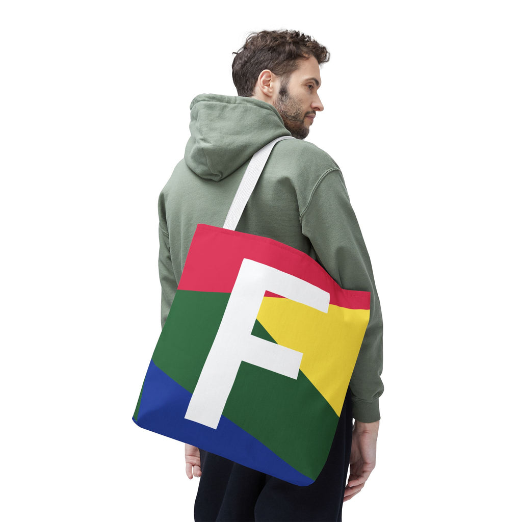 Monogram 'F' Colorblock Tote Bag — Personalized Initial F Shoulder Tote
