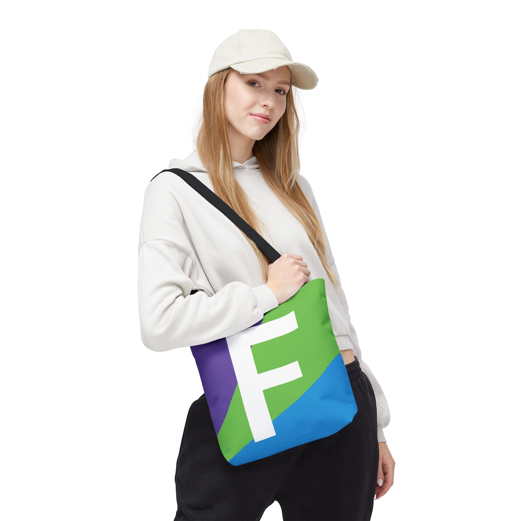 Monogram 'F' Colorblock Tote Bag — Personalized Initial F Shoulder Tote