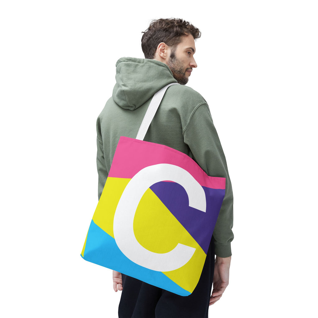 Monogram 'C' Colorblock Tote Bag — Personalized Initial C Shoulder Tote