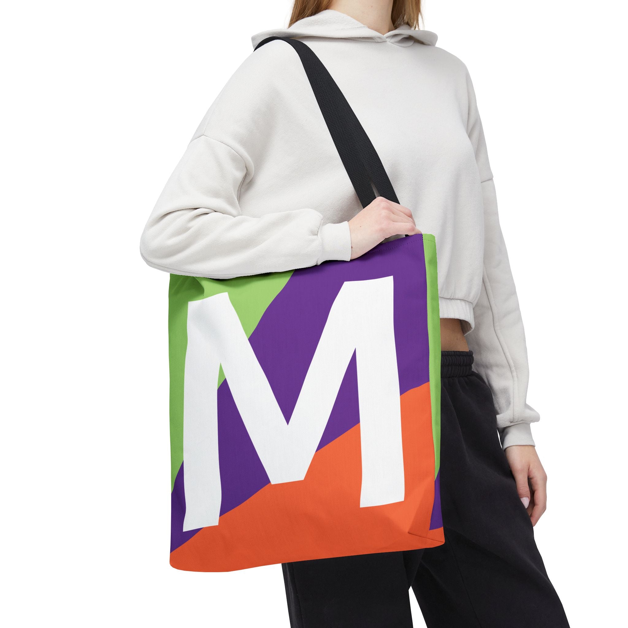 Monogram 'M' Colorblock Tote Bag — Personalized Initial M Shoulder Tote