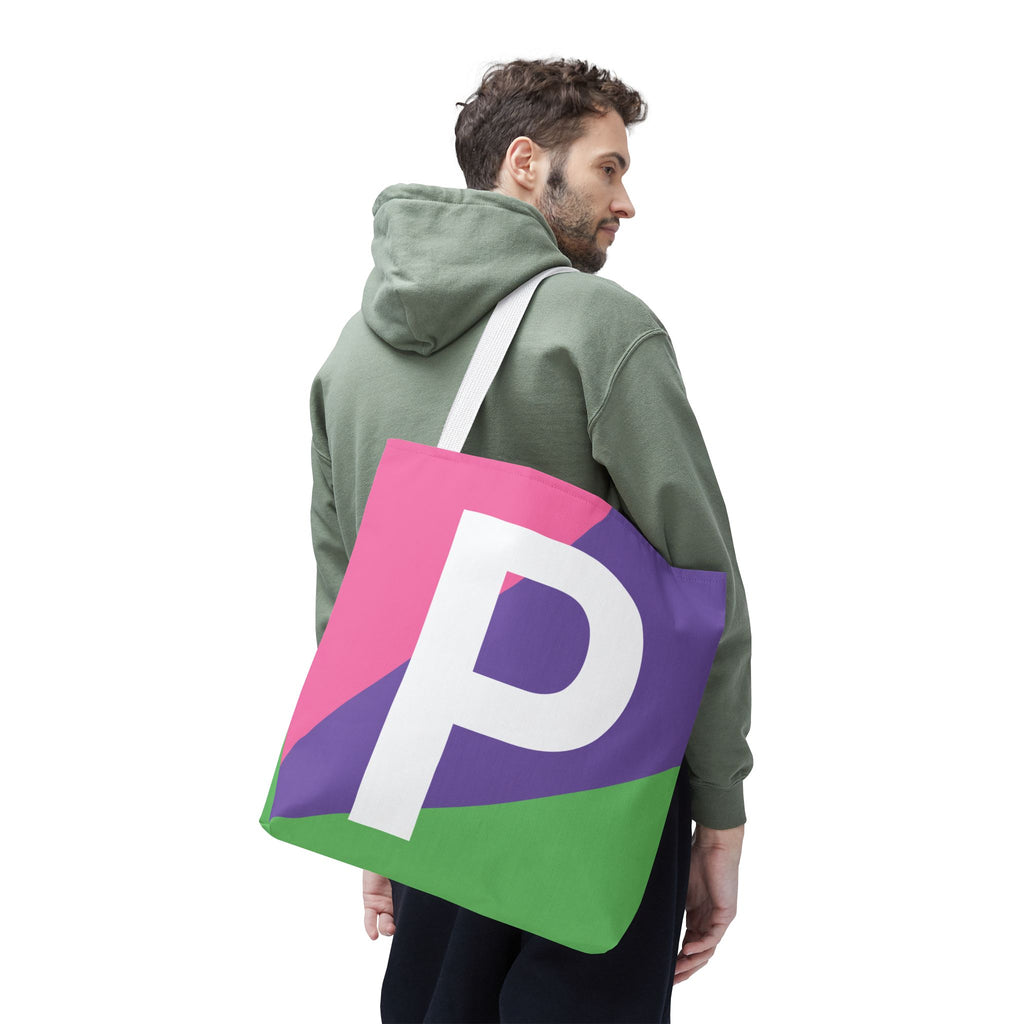 Monogram 'P' Colorblock Tote Bag — Personalized Initial P Shoulder Tote