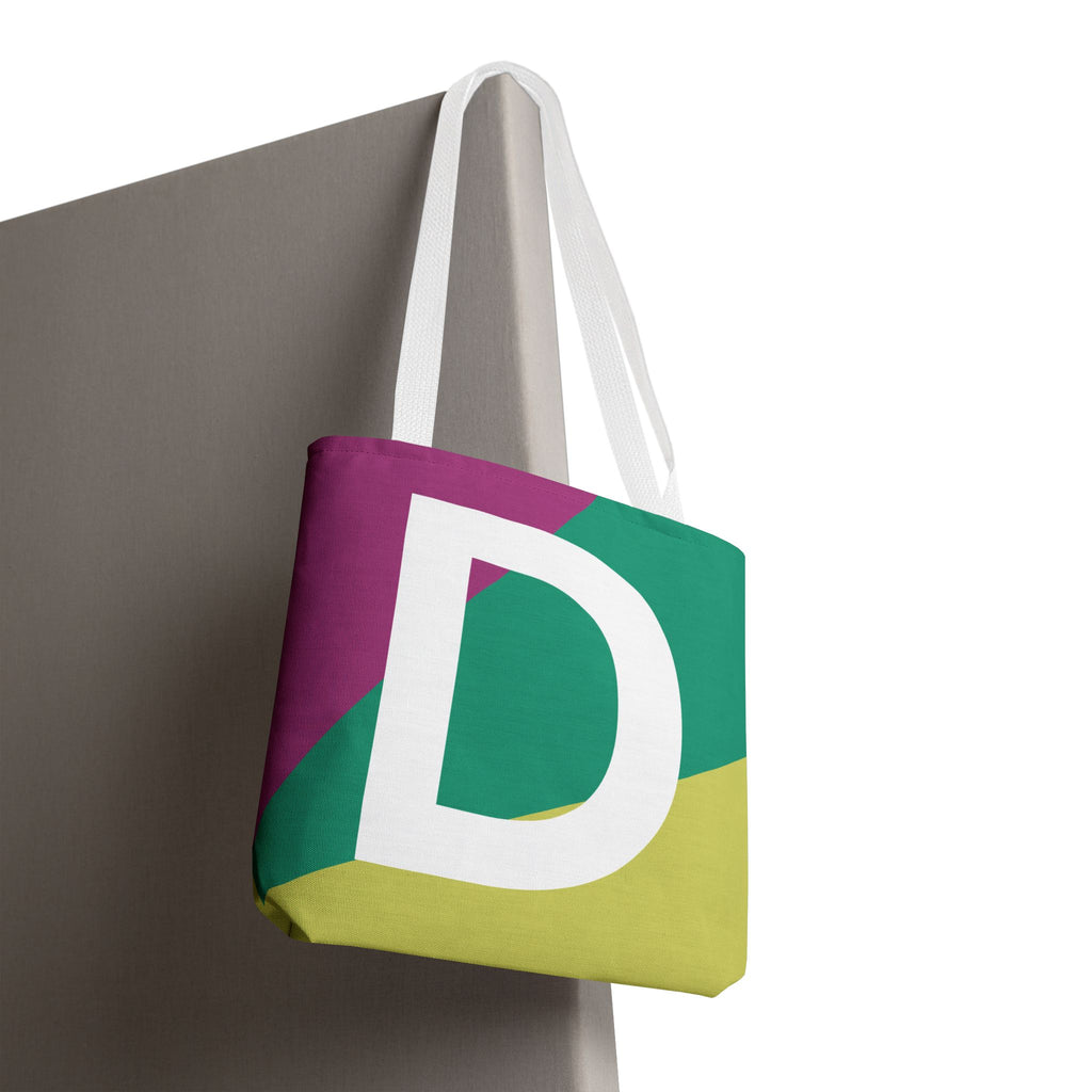 Monogram 'D' Colorblock Tote Bag — Personalized Initial D Shoulder Tote