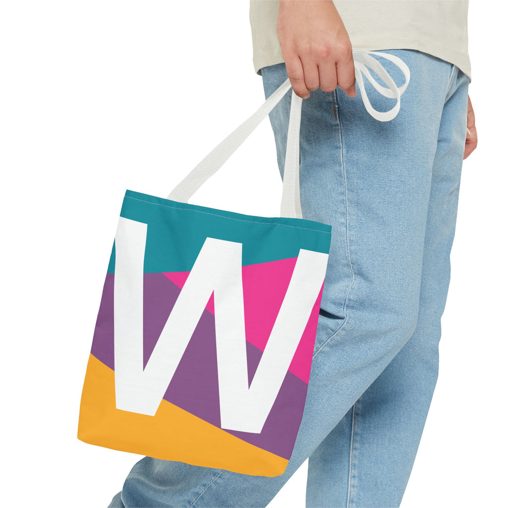 Monogram 'W' Colorblock Tote Bag — Personalized Initial W Shoulder Tote