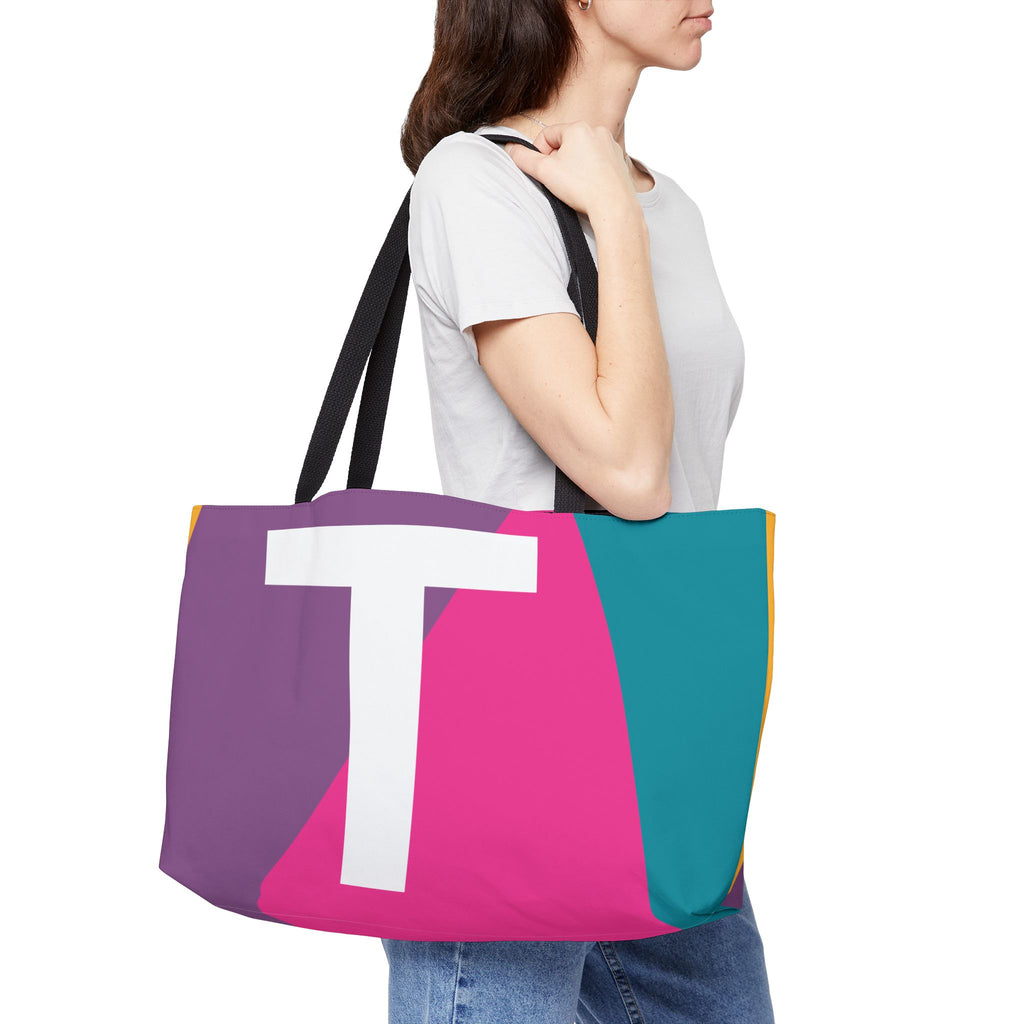Personalized 'T' Colorblock Tote Bag — Monogram Weekender Tote