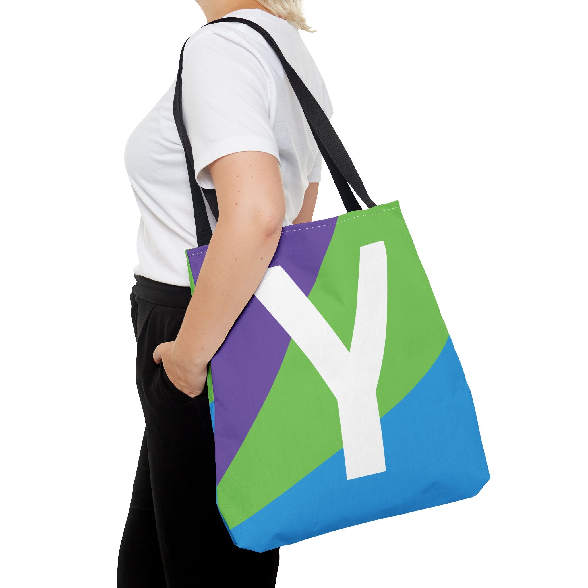 Monogram 'Y' Colorblock Tote Bag — Personalized Initial Y Shoulder Tote