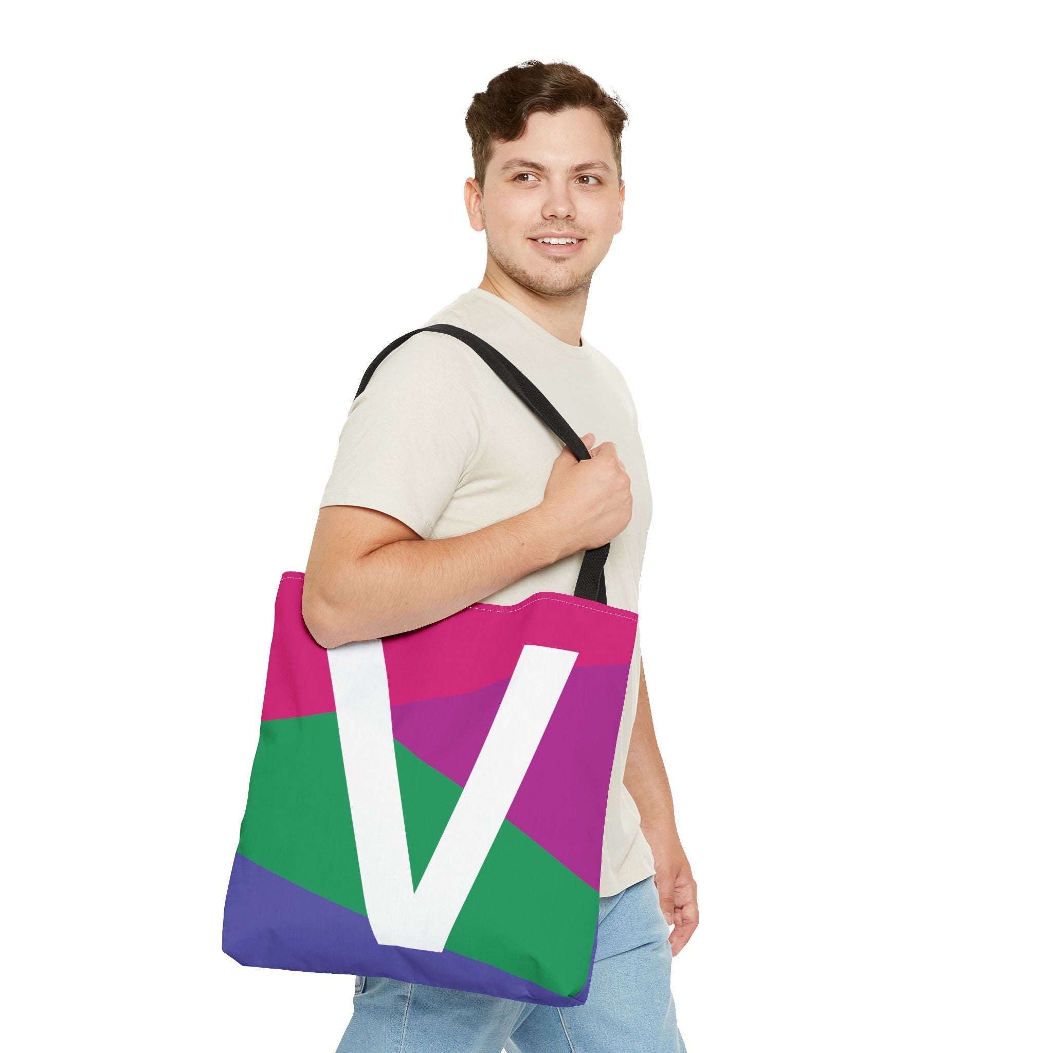 Monogram 'V' Colorblock Tote Bag — Personalized Initial V Shoulder Tote