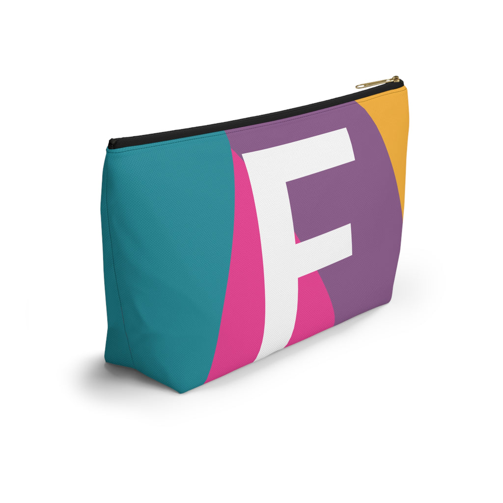Initials Colorblock Accessory Pouch — Monogram F T-Bottom Cosmetic Bag