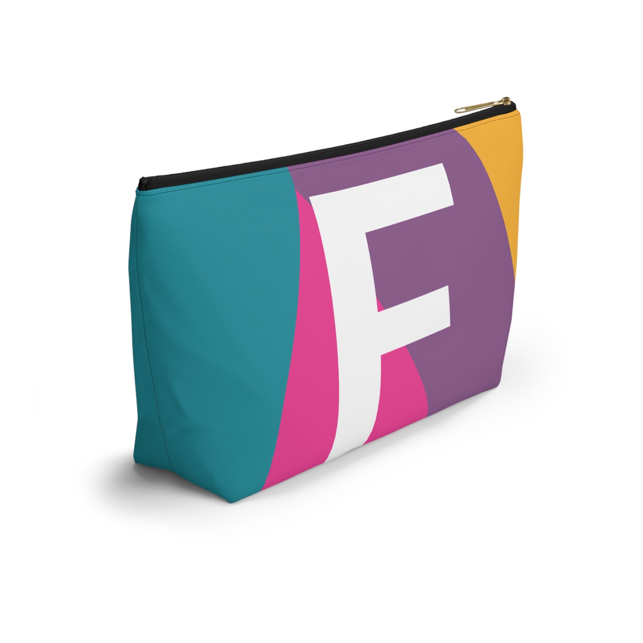 Initials Colorblock Accessory Pouch — Monogram F T-Bottom Cosmetic Bag
