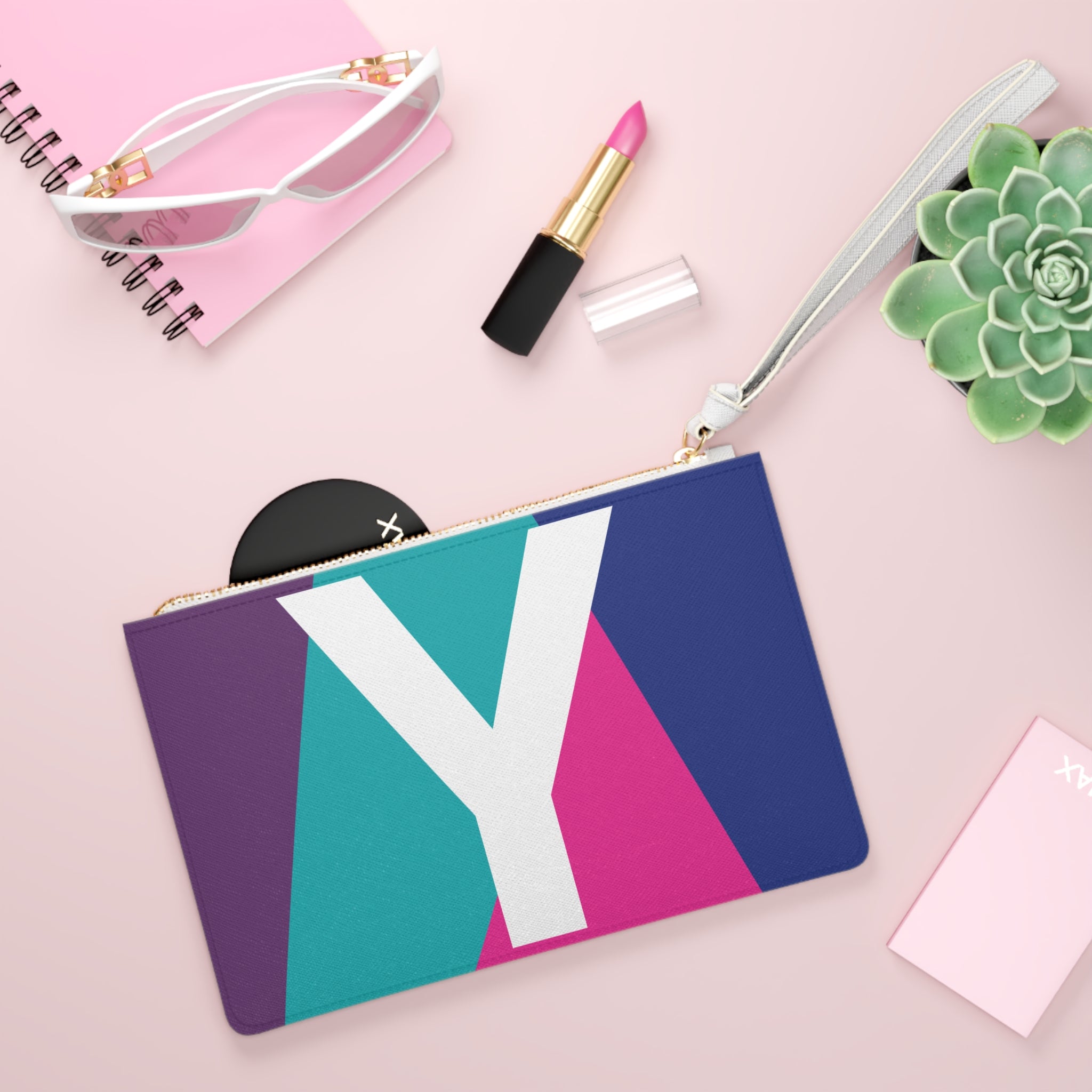 Monogram 'Y' Colorblock Clutch Bag — Bold Geometric Wristlet for Everyday & Gifts