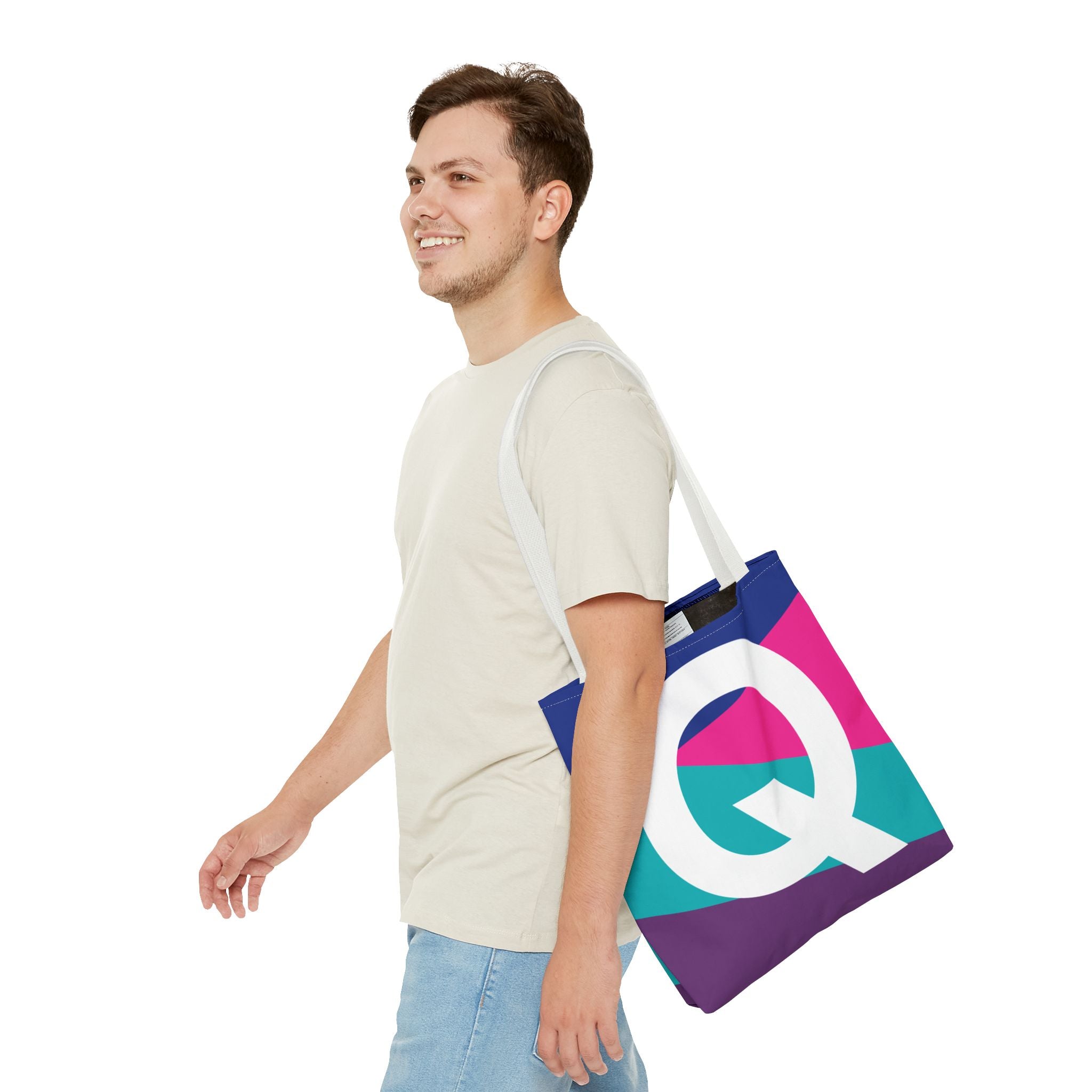 Monogram 'Q' Colorblock Tote Bag — Personalized Initial Q Shoulder Tote