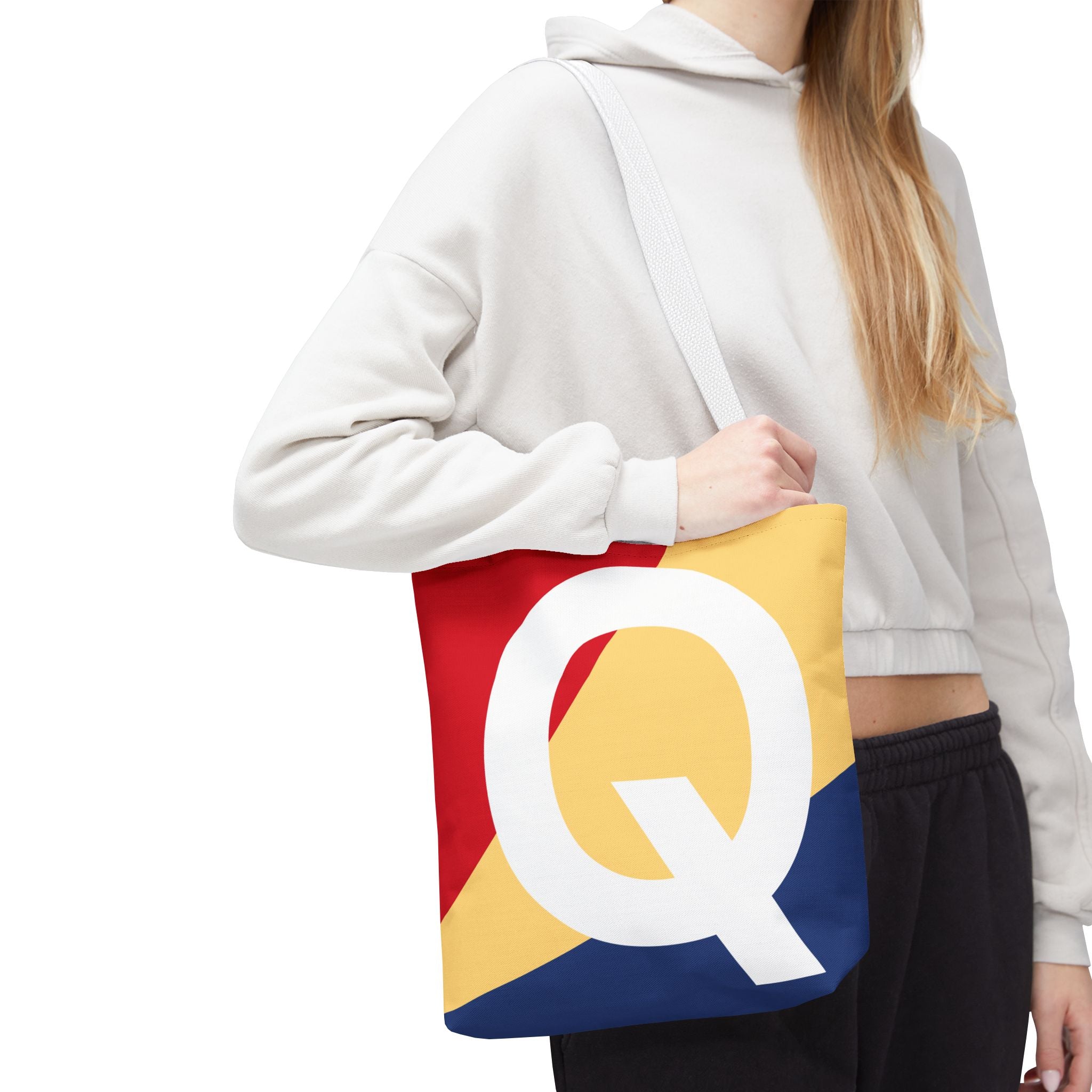Monogram 'Q' Colorblock Tote Bag — Personalized Initial Q Shoulder Tote