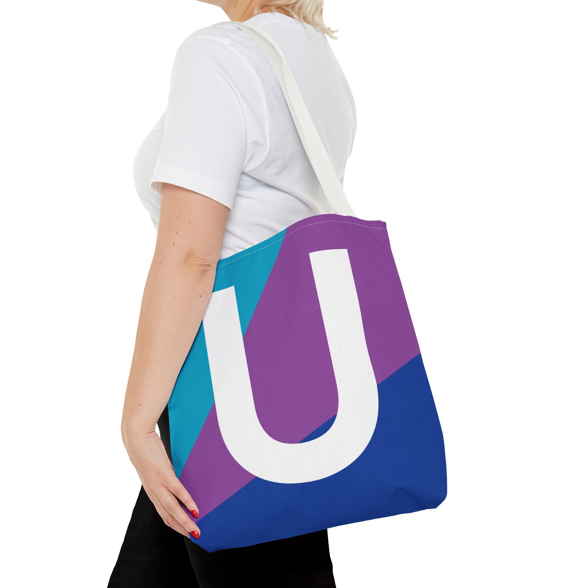 Monogram 'U' Colorblock Tote Bag — Personalized Initial U Shoulder Tote
