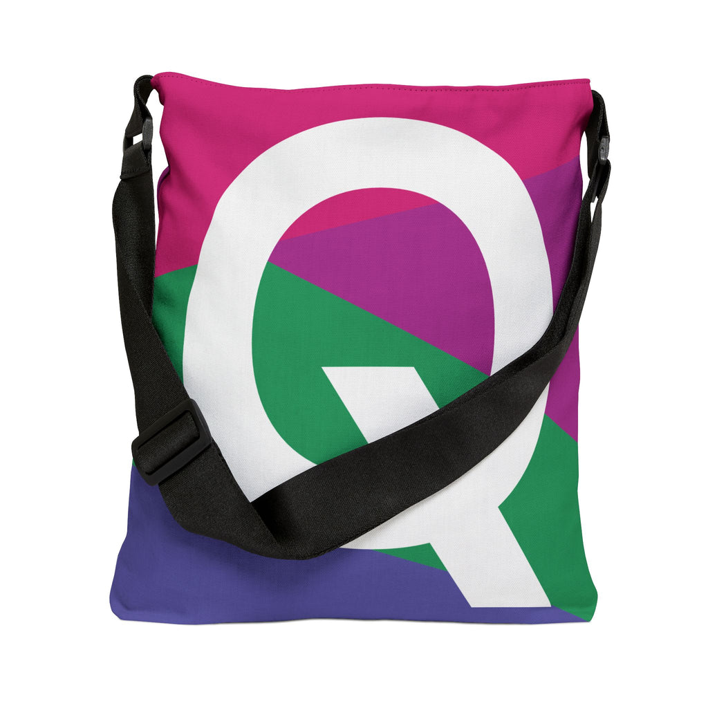 Initial Letter 'Q' Colorblock Adjustable Tote Bag — Monogram Alphabet Shoulder Bag