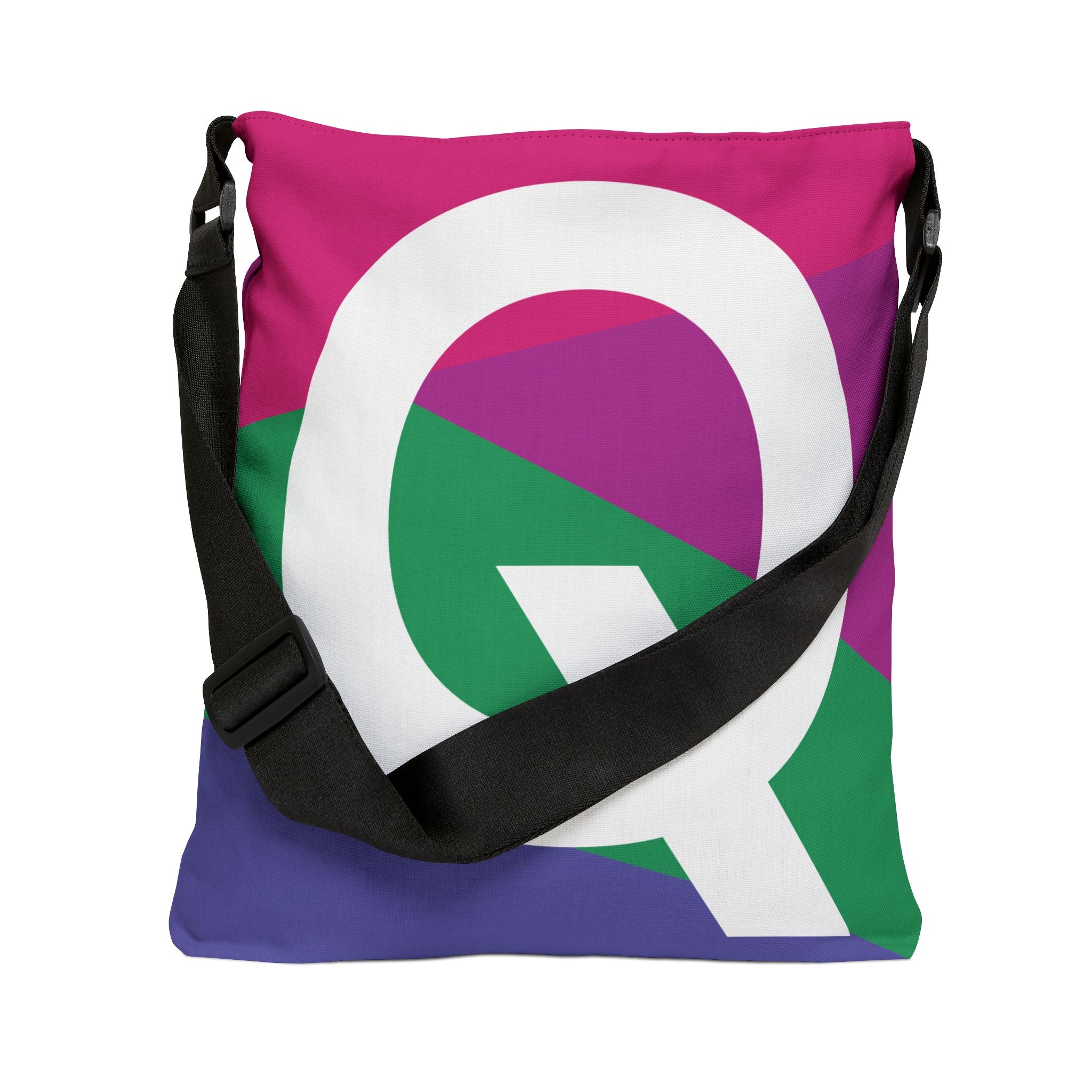 Initial Letter 'Q' Colorblock Adjustable Tote Bag — Monogram Alphabet Shoulder Bag