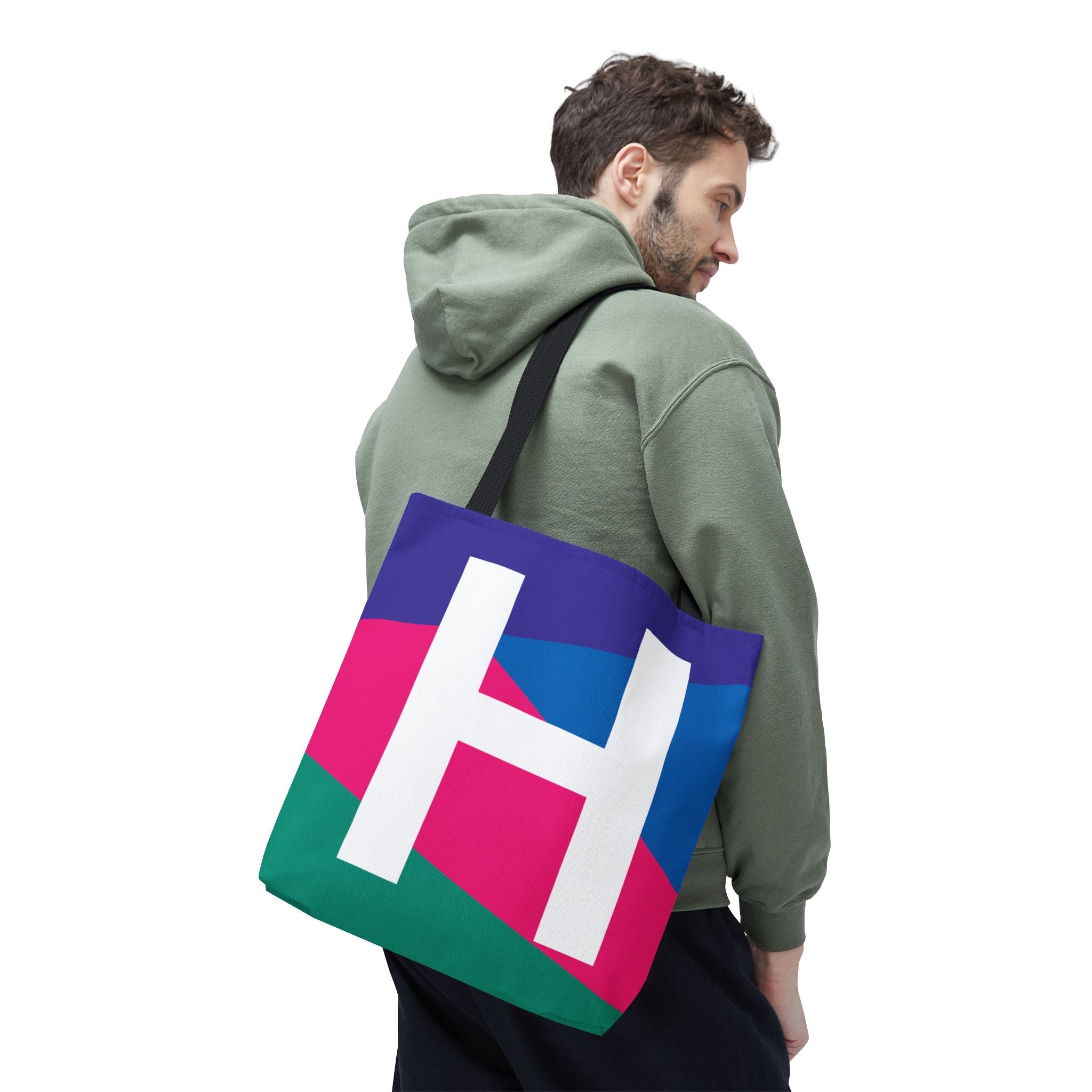 Monogram 'H' Colorblock Tote Bag — Personalized Initial H Shoulder Tote