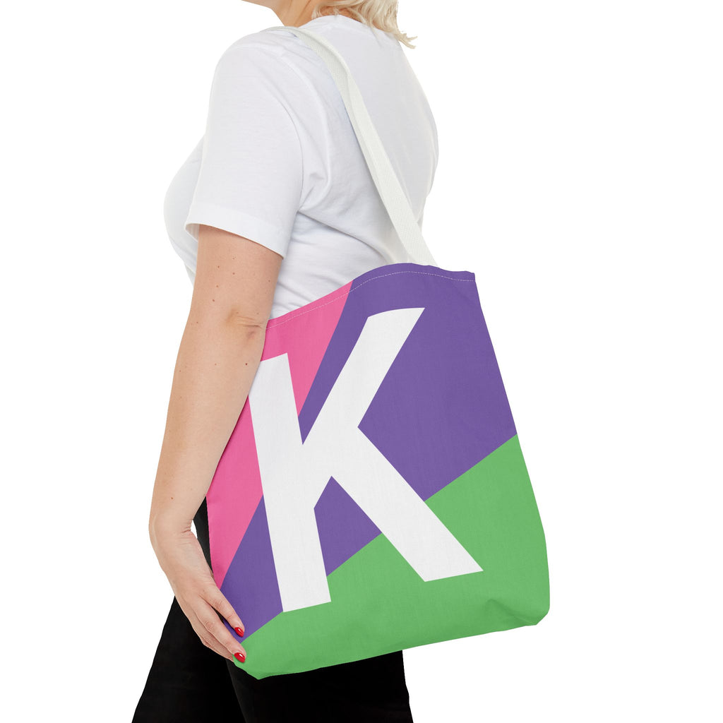 Monogram 'K' Colorblock Tote Bag — Personalized Initial K Shoulder Tote