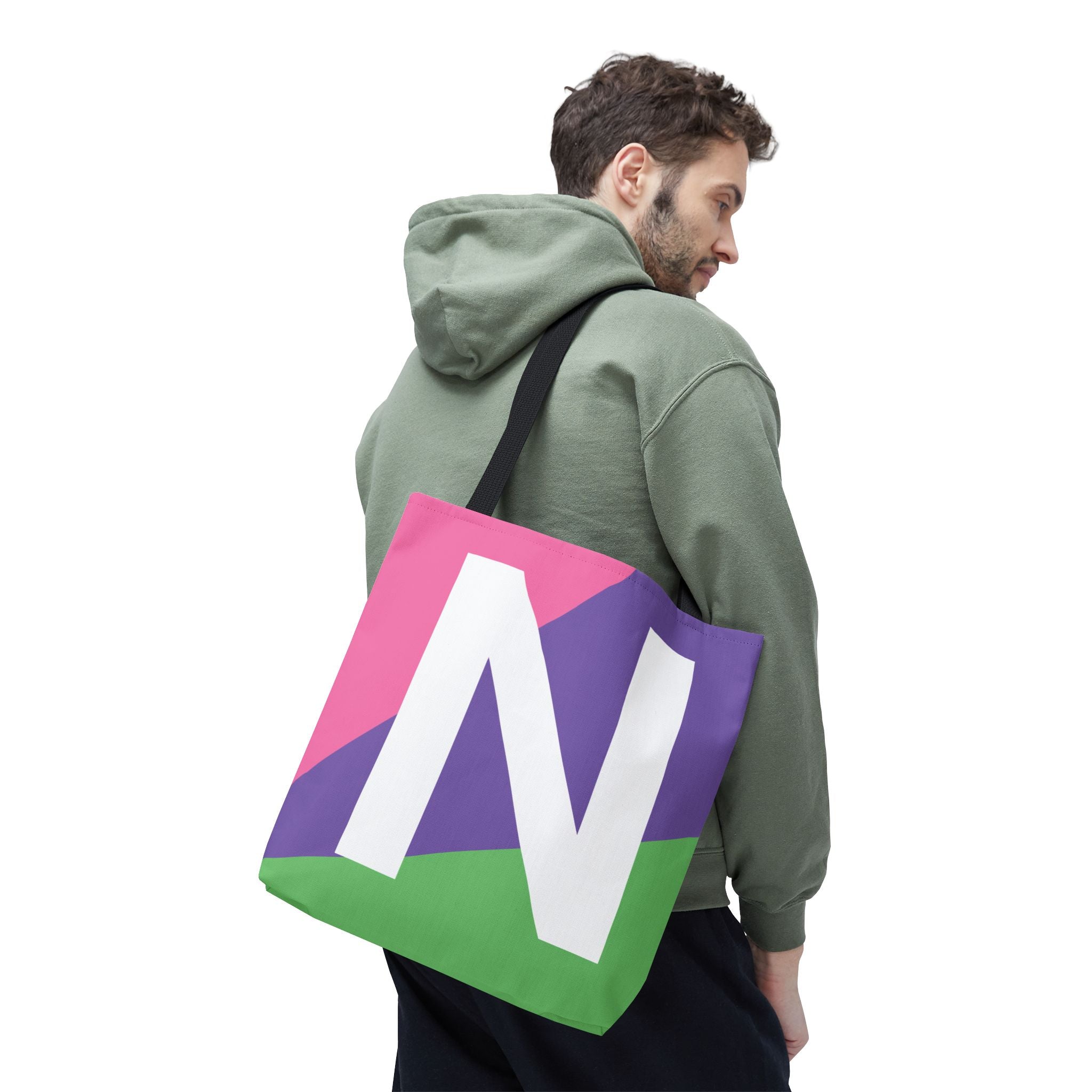 Monogram 'N' Colorblock Tote Bag — Personalized Initial N Shoulder Tote