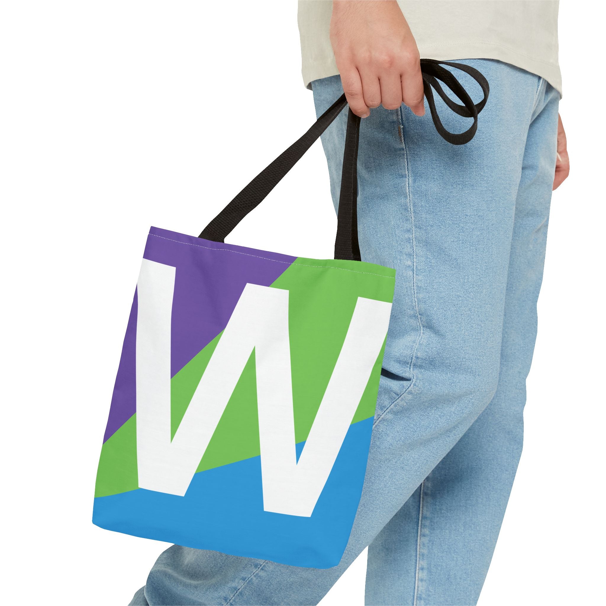 Monogram 'W' Colorblock Tote Bag — Personalized Initial W Shoulder Tote