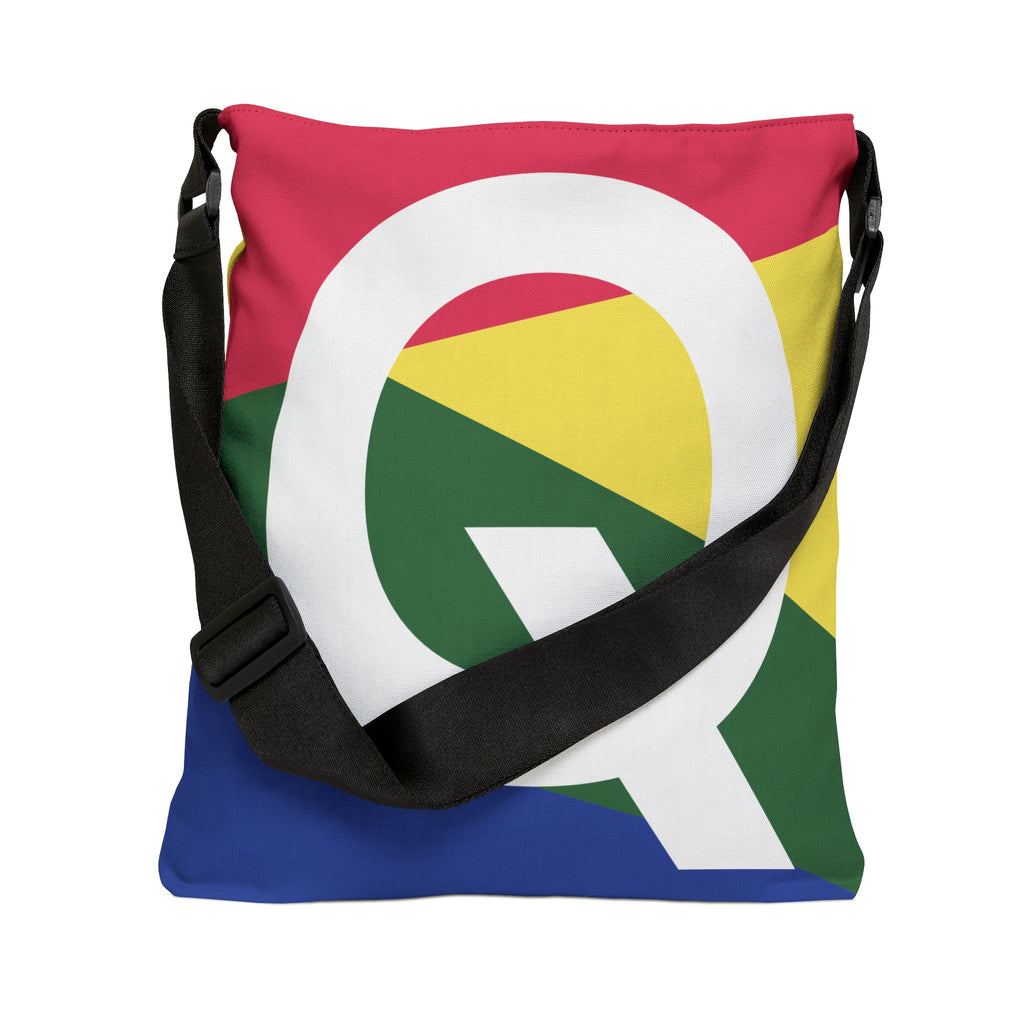 Initial Letter 'Q' Colorblock Adjustable Tote Bag — Monogram Alphabet Shoulder Bag