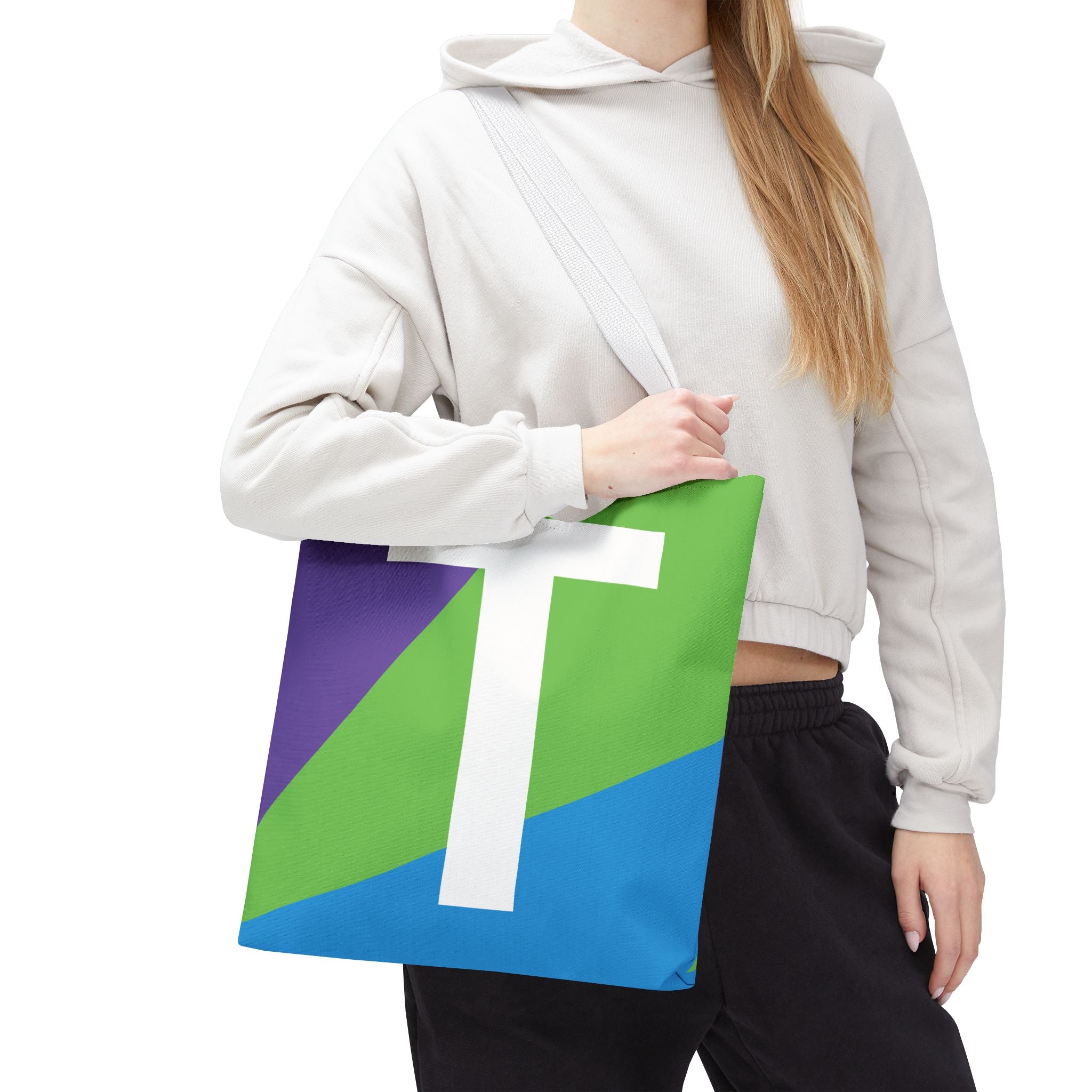Monogram 'T' Colorblock Tote Bag — Personalized Initial T Shoulder Tote