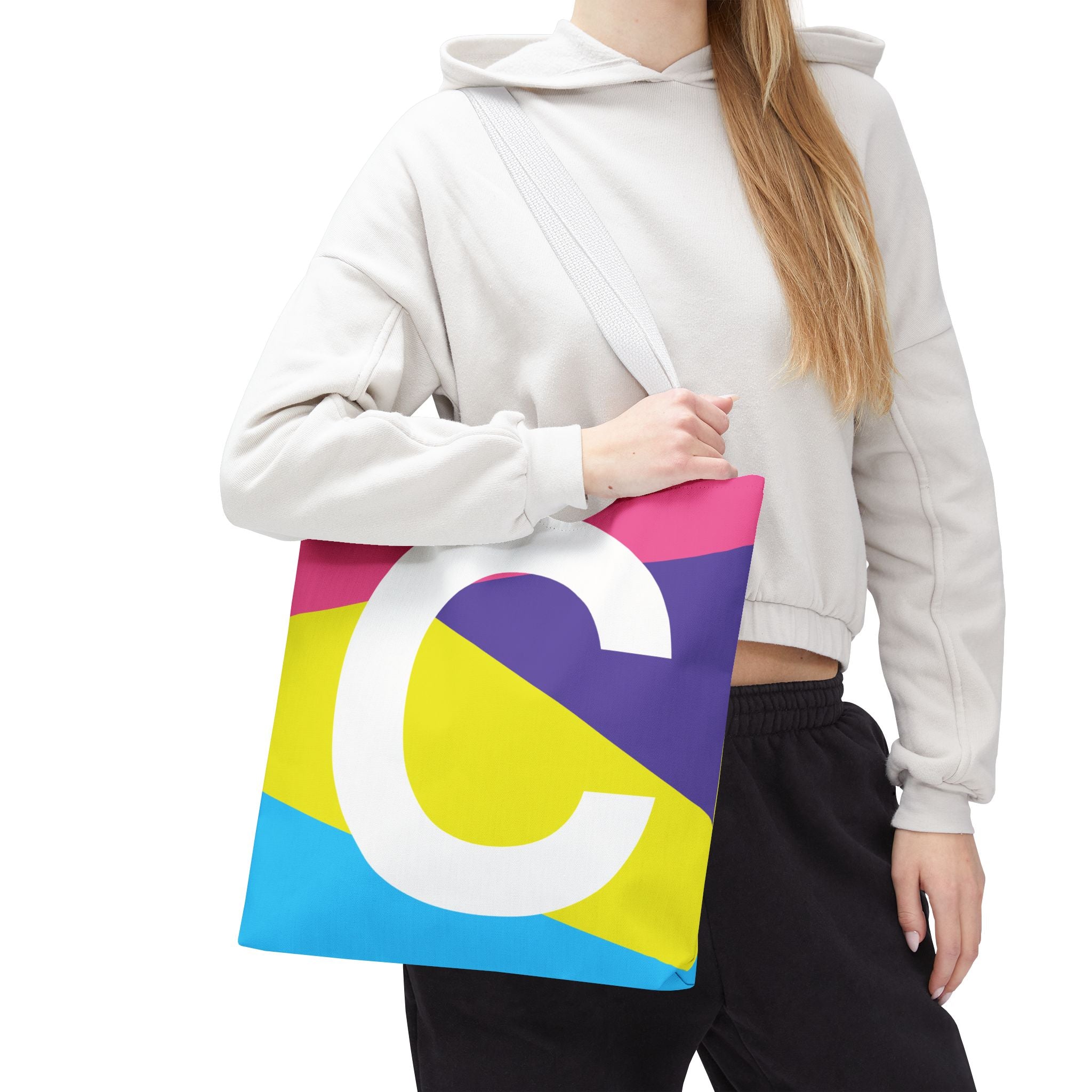 Monogram 'C' Colorblock Tote Bag — Personalized Initial C Shoulder Tote