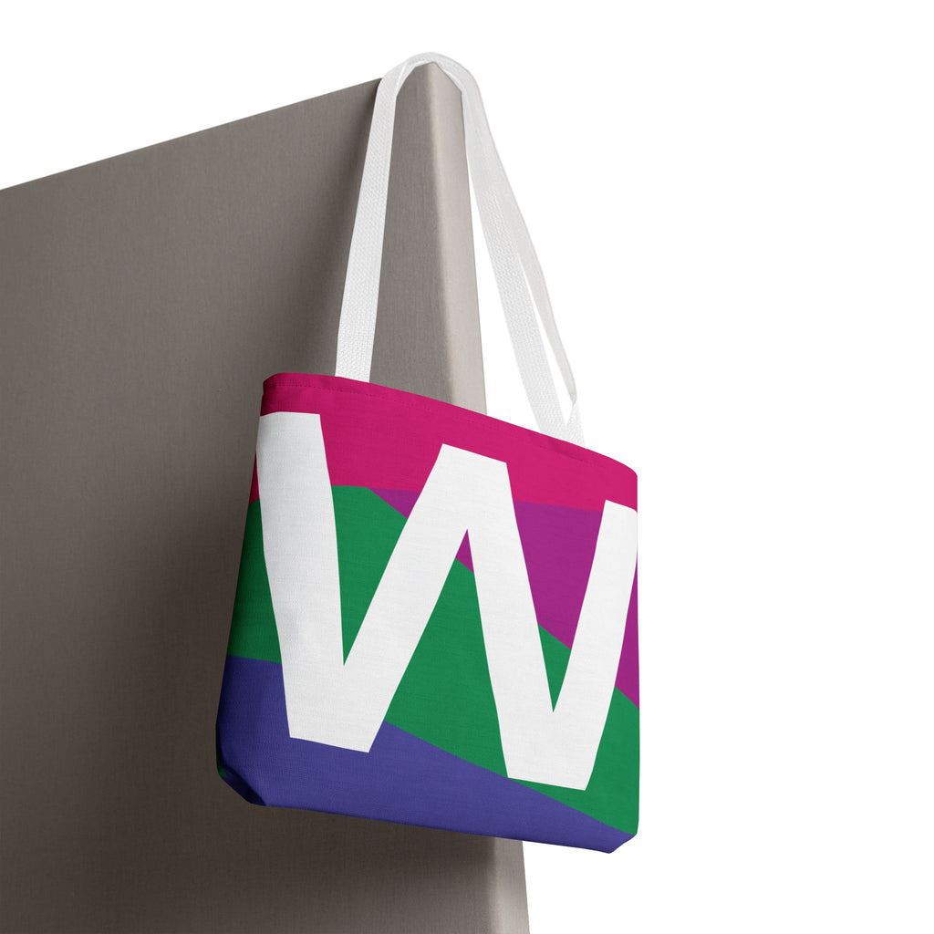 Monogram 'W' Colorblock Tote Bag — Personalized Initial W Shoulder Tote