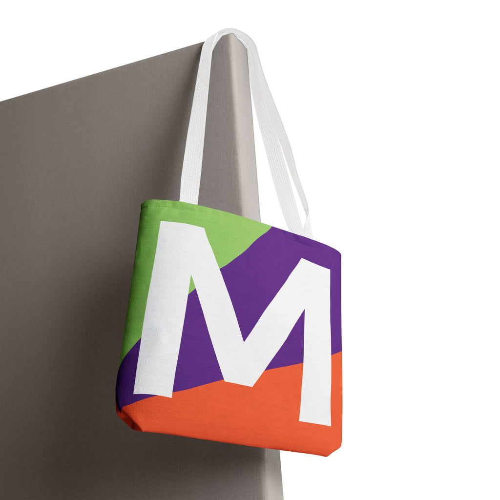 Monogram 'M' Colorblock Tote Bag — Personalized Initial M Shoulder Tote