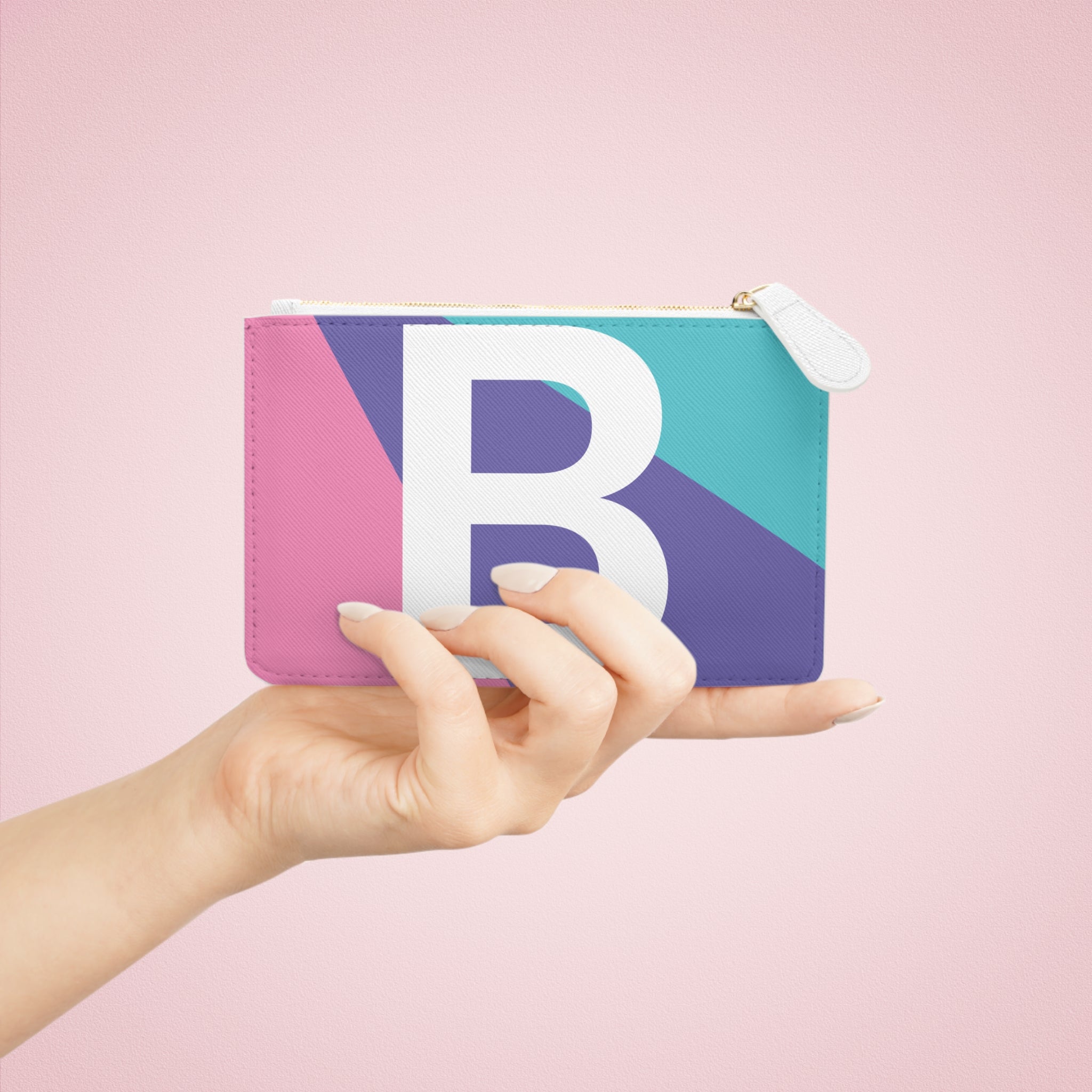 Initial B Mini Clutch — Colorblock Monogram Wristlet Wallet