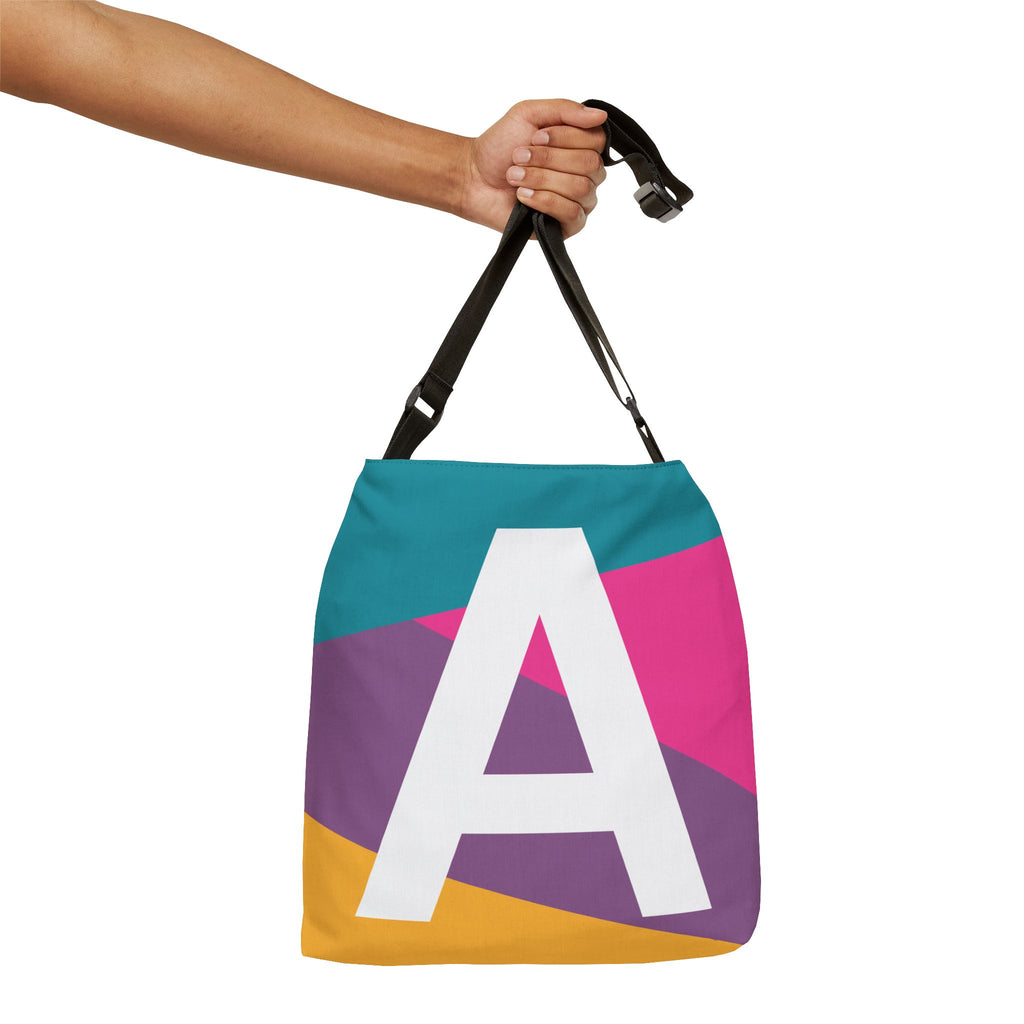 Initial Letter 'A' Colorblock Adjustable Tote Bag — Monogram Alphabet Shoulder Bag