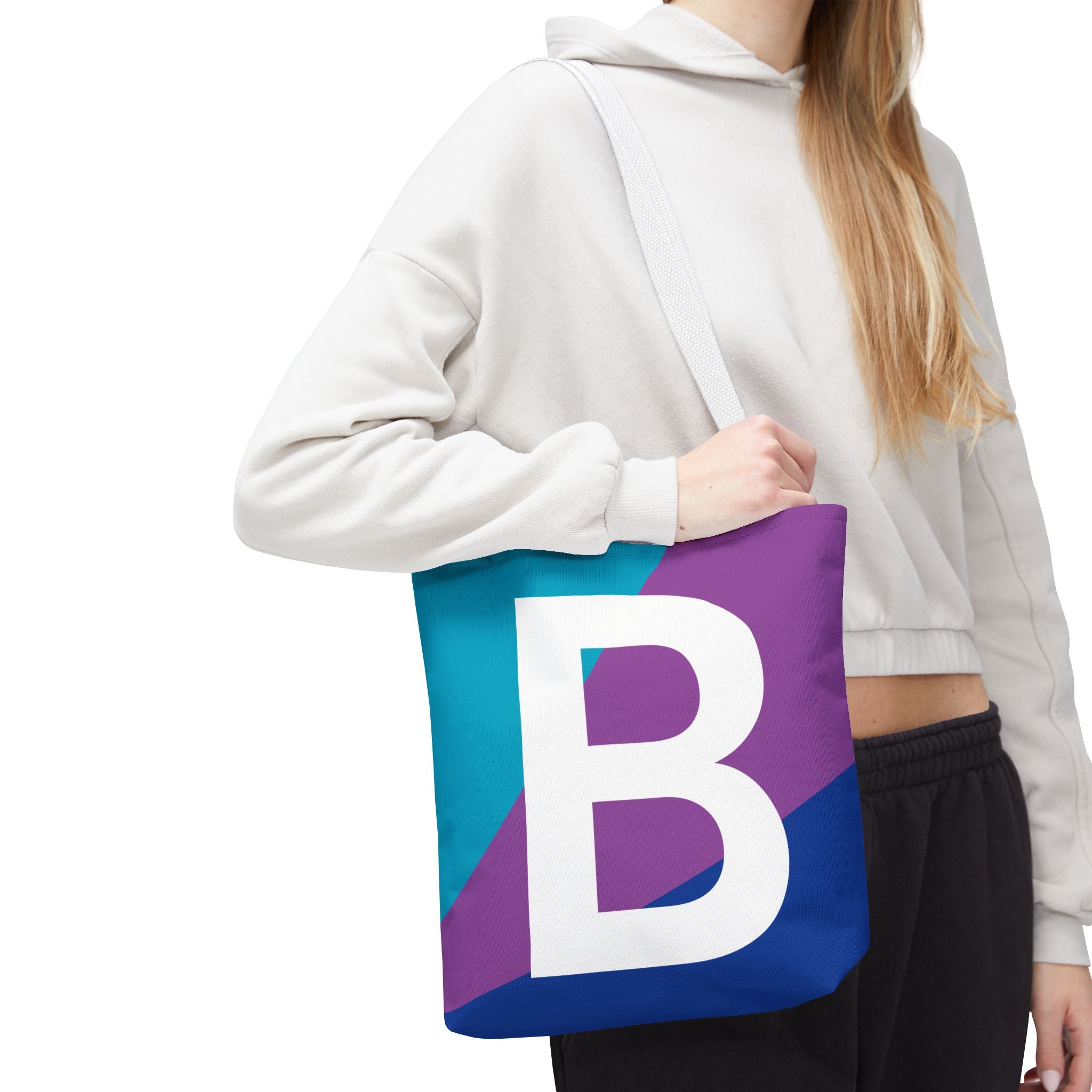 Monogram 'B' Colorblock Tote Bag — Personalized Initial B Shoulder Tote