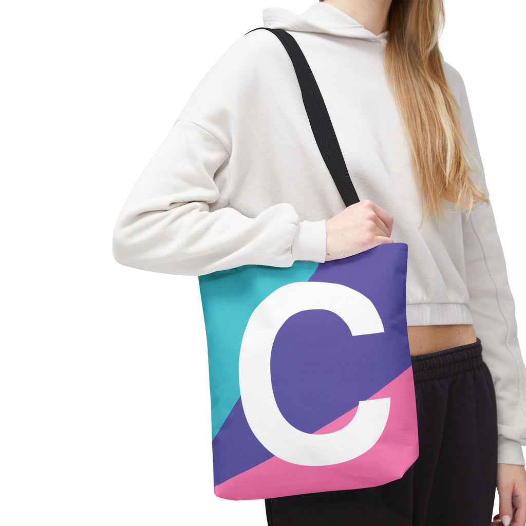Monogram 'C' Colorblock Tote Bag — Personalized Initial C Shoulder Tote