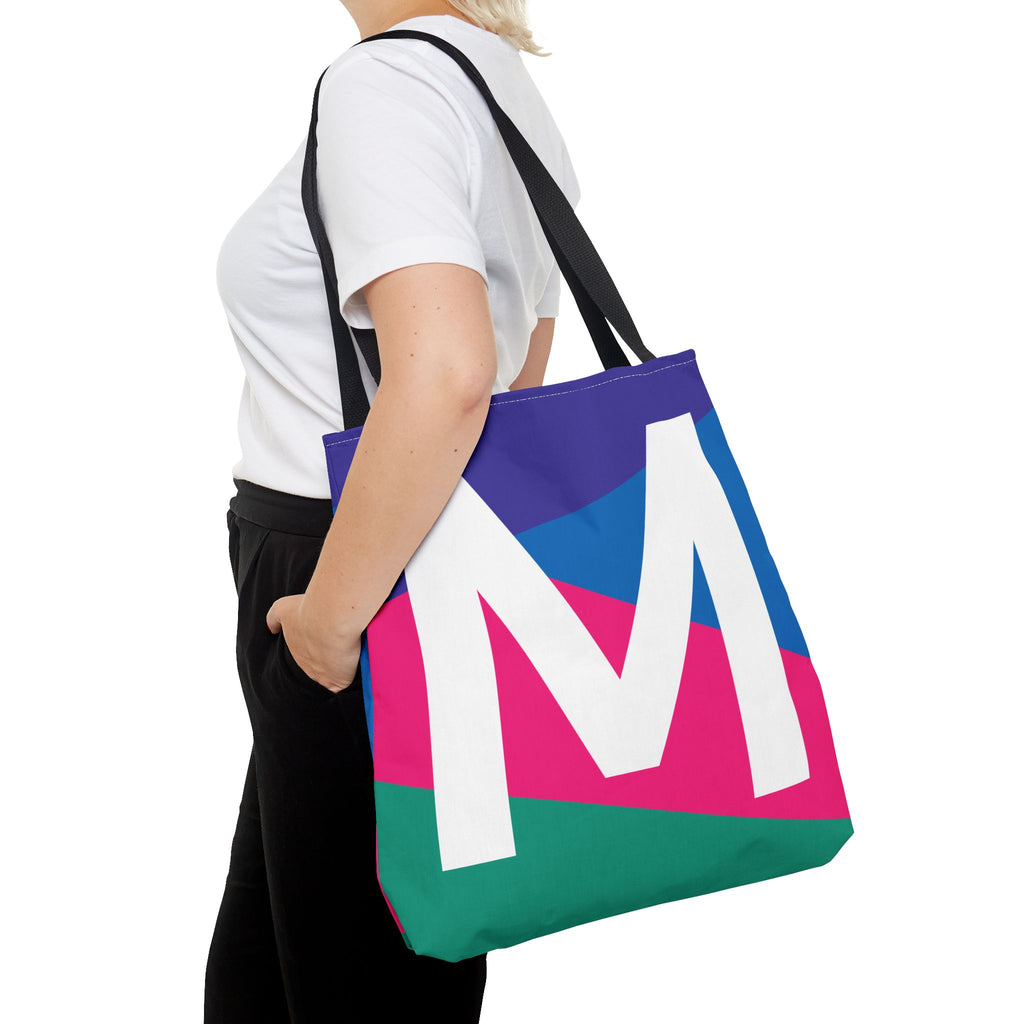 Monogram 'M' Colorblock Tote Bag — Personalized Initial M Shoulder Tote