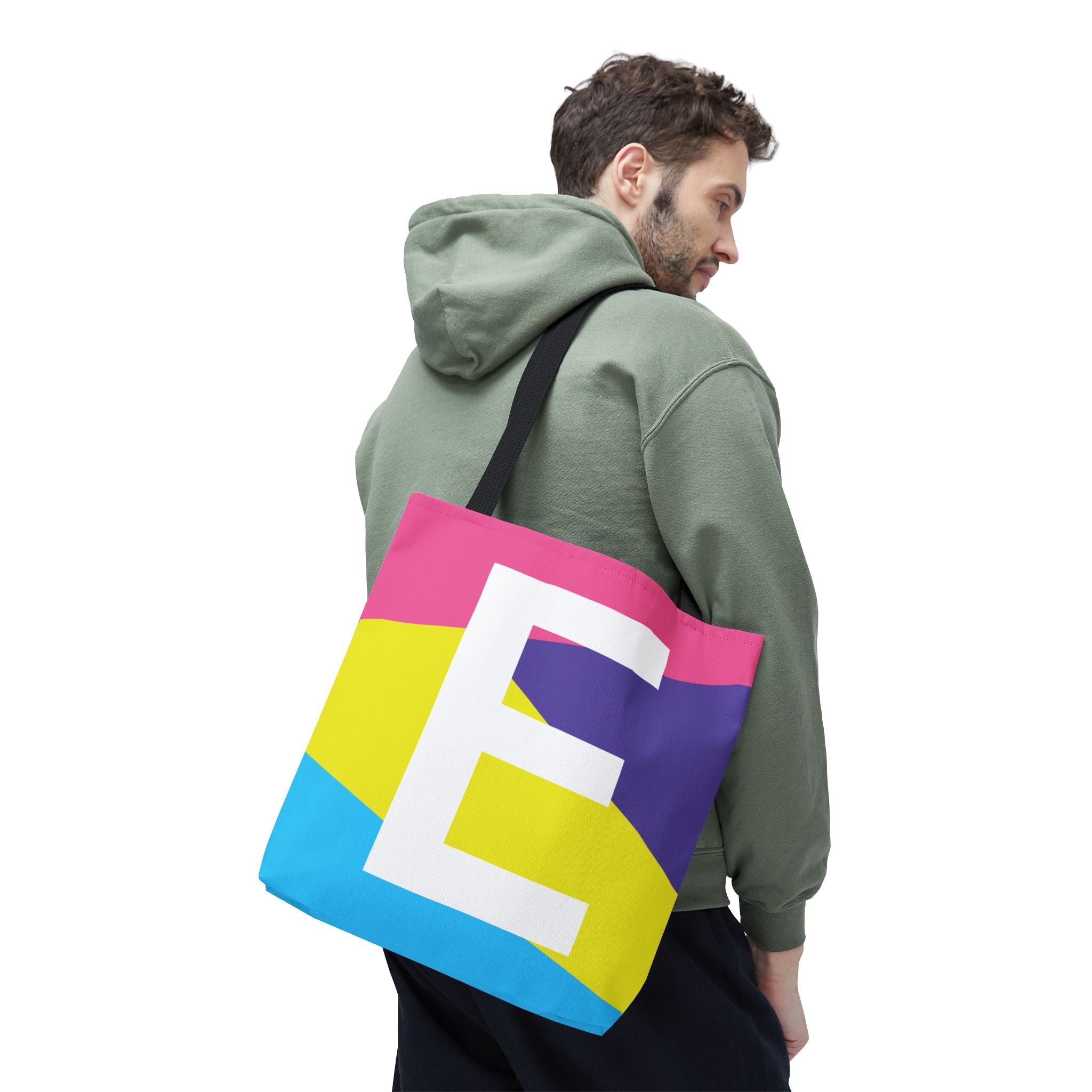 Monogram 'E' Colorblock Tote Bag — Personalized Initial E Shoulder Tote