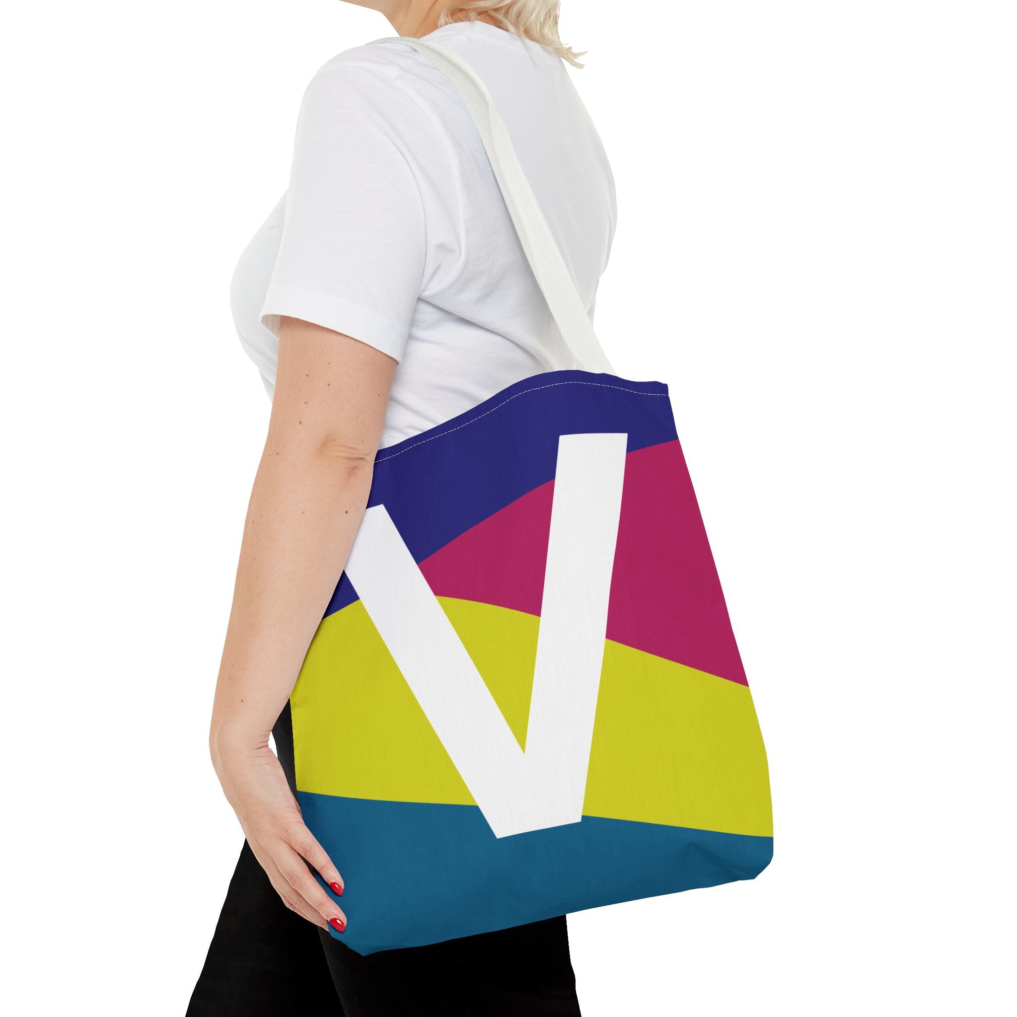 Monogram 'V' Colorblock Tote Bag — Personalized Initial V Shoulder Tote
