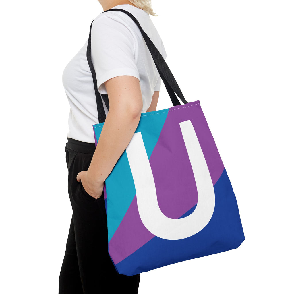 Monogram 'U' Colorblock Tote Bag — Personalized Initial U Shoulder Tote