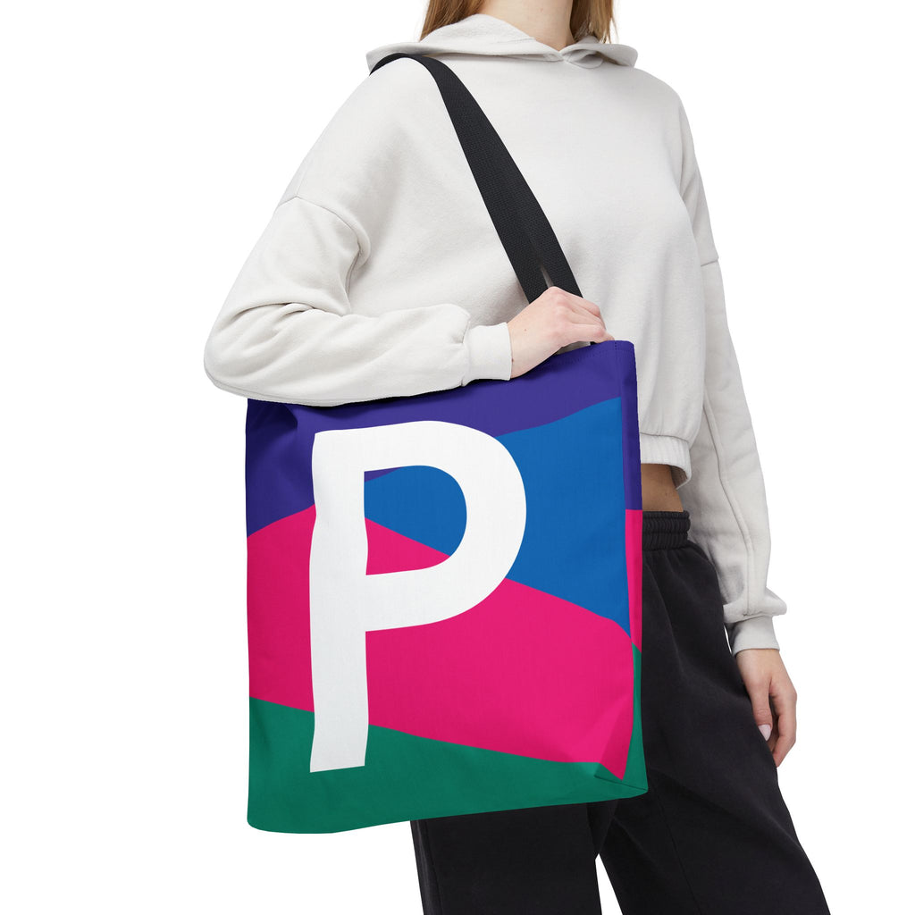 Monogram 'P' Colorblock Tote Bag — Personalized Initial P Shoulder Tote