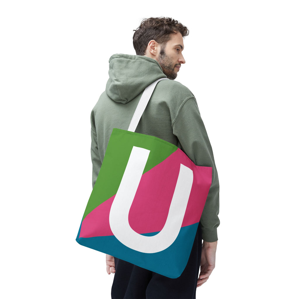 Monogram 'U' Colorblock Tote Bag — Personalized Initial U Shoulder Tote