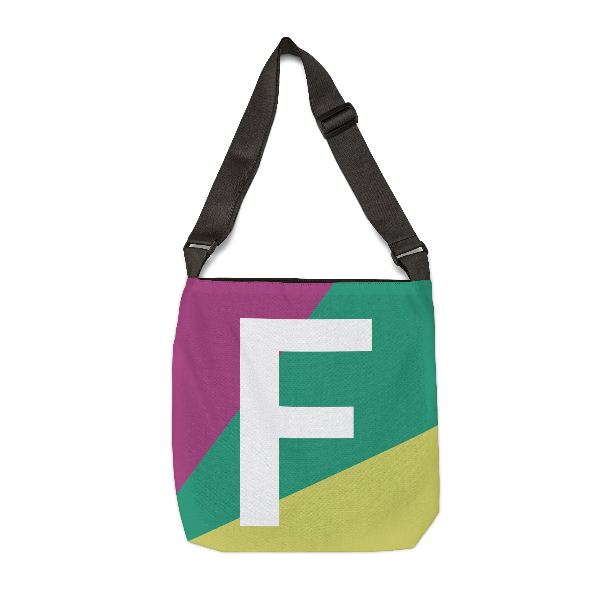 Initial Letter 'F' Colorblock Adjustable Tote Bag — Monogram Alphabet Shoulder Bag