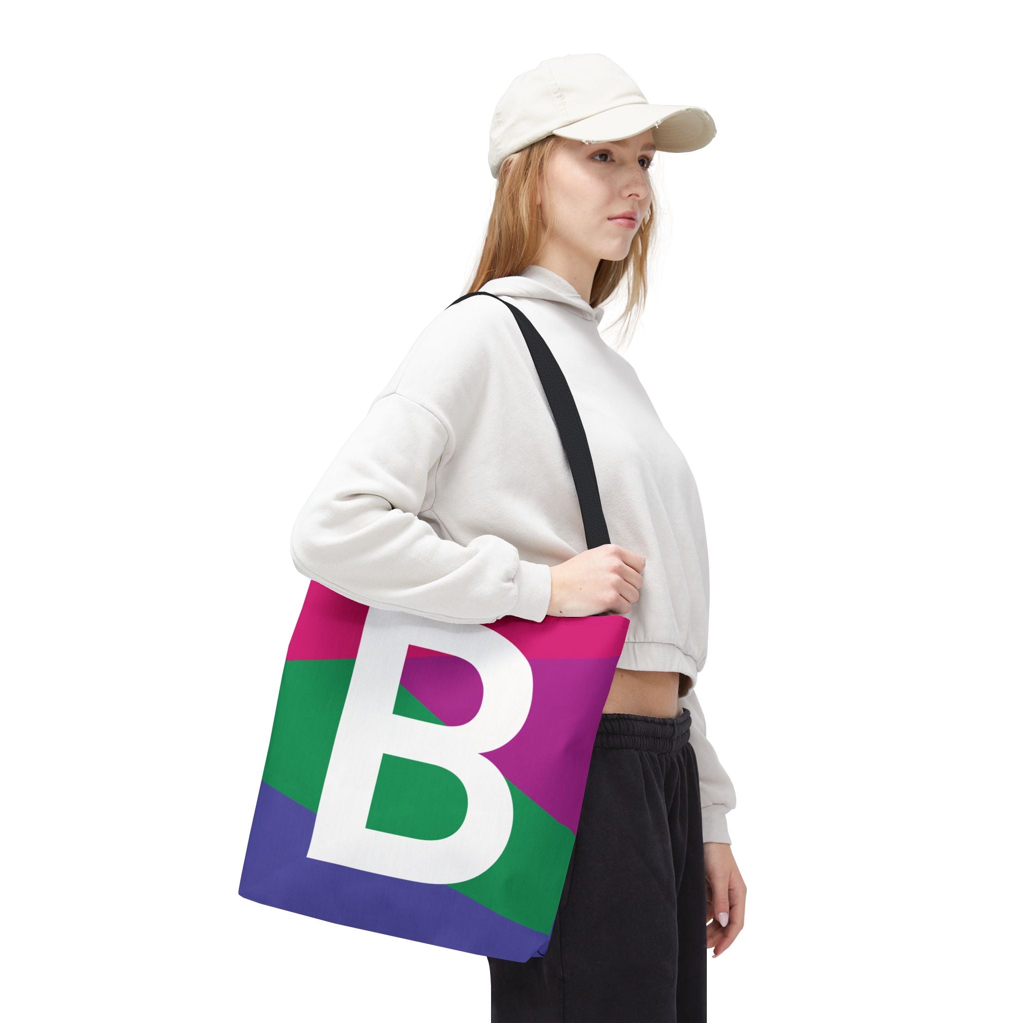 Monogram 'B' Colorblock Tote Bag — Personalized Initial B Shoulder Tote