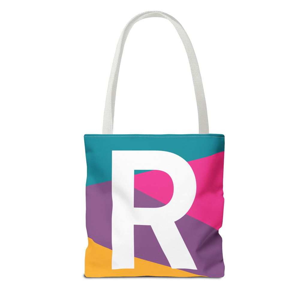 Monogram 'R' Colorblock Tote Bag — Personalized Initial R Shoulder Tote